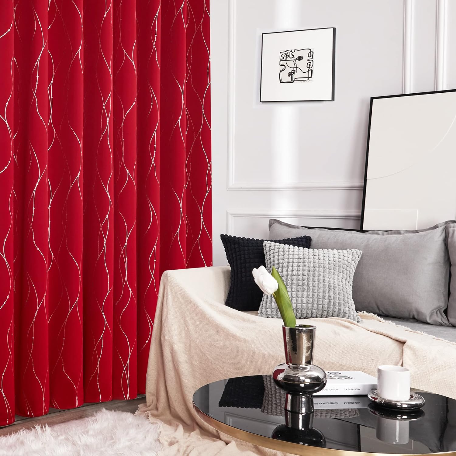 Deconovo – Cortinas opacas con diseño de líneas onduladas y puntos