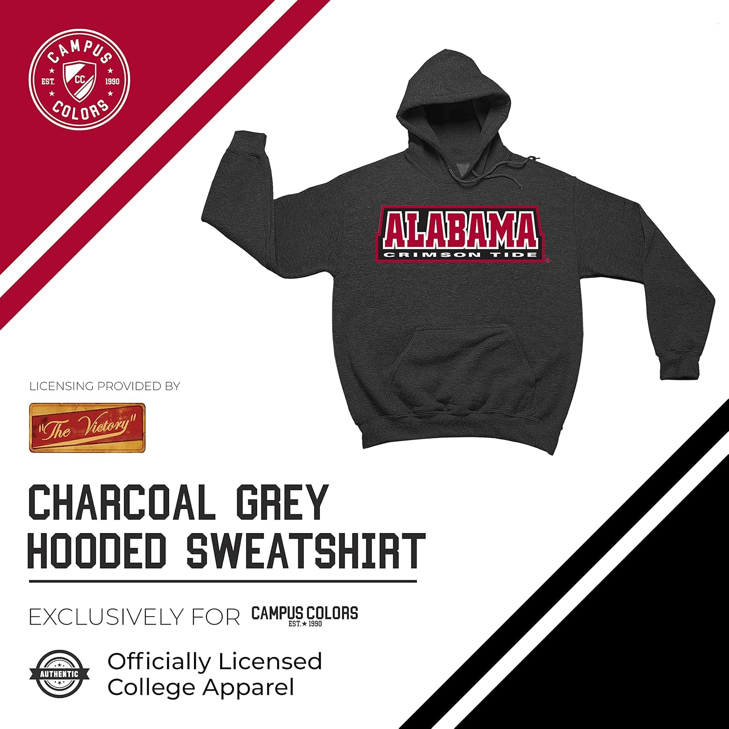 Campus Colors NCAA Adult Cotton Blend Charcoal Hooded Sweatshirt – Made from Ringspun and Versatility