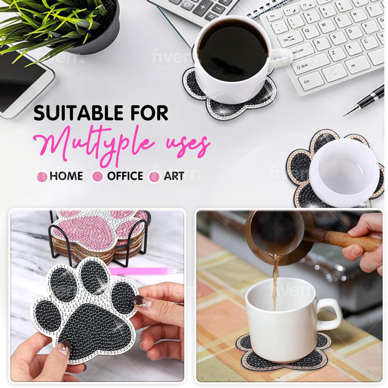 10 posavasos de pintura de diamantes  Posavasos de arte de diamante  Pintura de diamante de pata de perro  Regalo perfecto para amantes de perros,