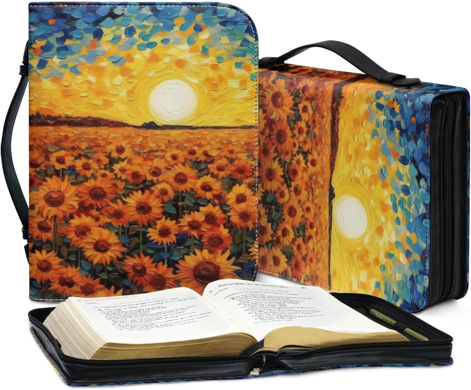 ZOCANIA Funda para la Biblia floral con asa y cremallera para mujer, funda de cuero impermeable para la Biblia, funda extragrande para libros de la