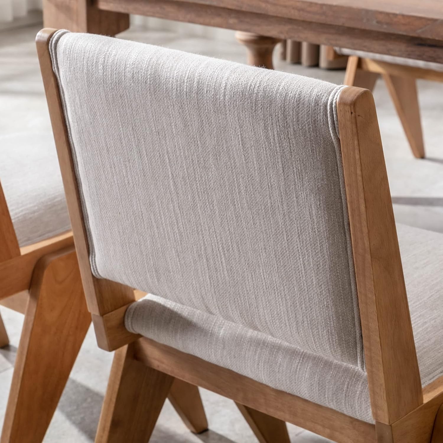 BESTANO Juego de 2 sillas de comedor tapizadas de lino con patas de madera, modernas sillas de comedor acolchadas de mediados de siglo para cocina