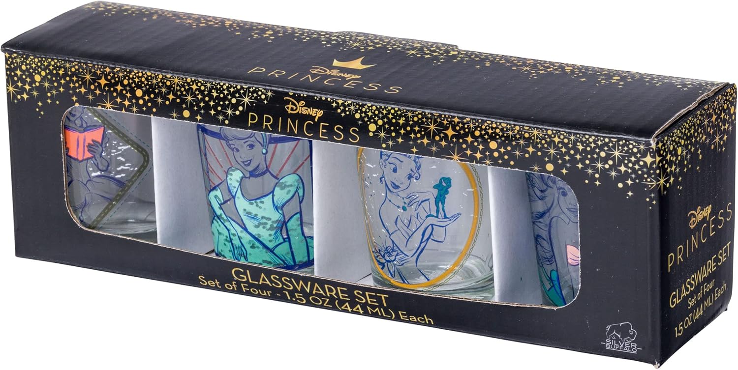 Silver Buffalo Disney Princess Frames – Juego de 4 mini vidrios, 1.5 onzas