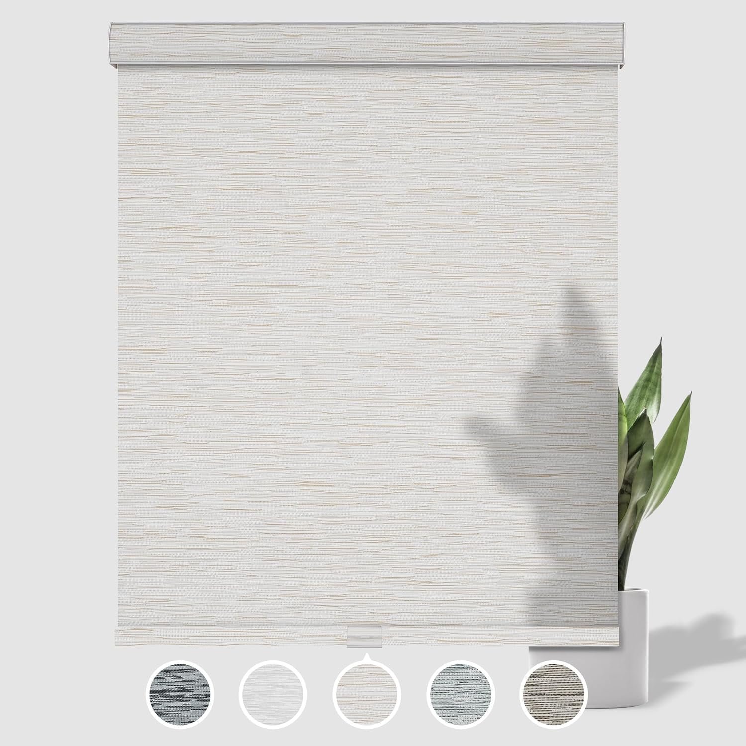 BERISSA – Persianas enrollables con filtro de luz para ventanas, persianas solares sin cordones con jacquard a rayas, tela con aislamiento térmico,
