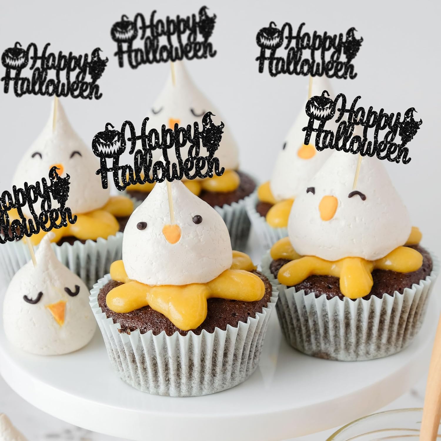Gyufise 24 adornos para cupcakes de Halloween con calabaza, fantasma, purpurina negra, decoraciones para cupcakes para niños, decoración de fiesta