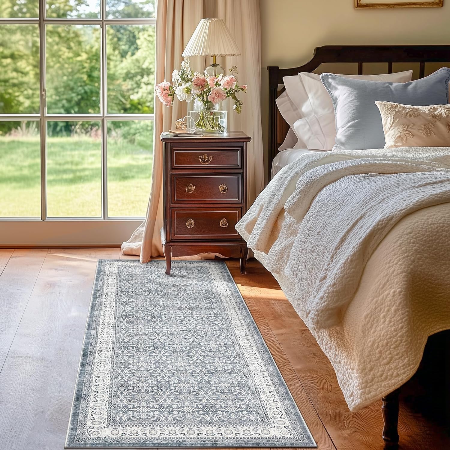 jinchan Tapete de pasillo, lavable a máquina, diseño floral de época, envejecido, suave, antideslizante, de pelo bajo ultrafino, para lavandería,