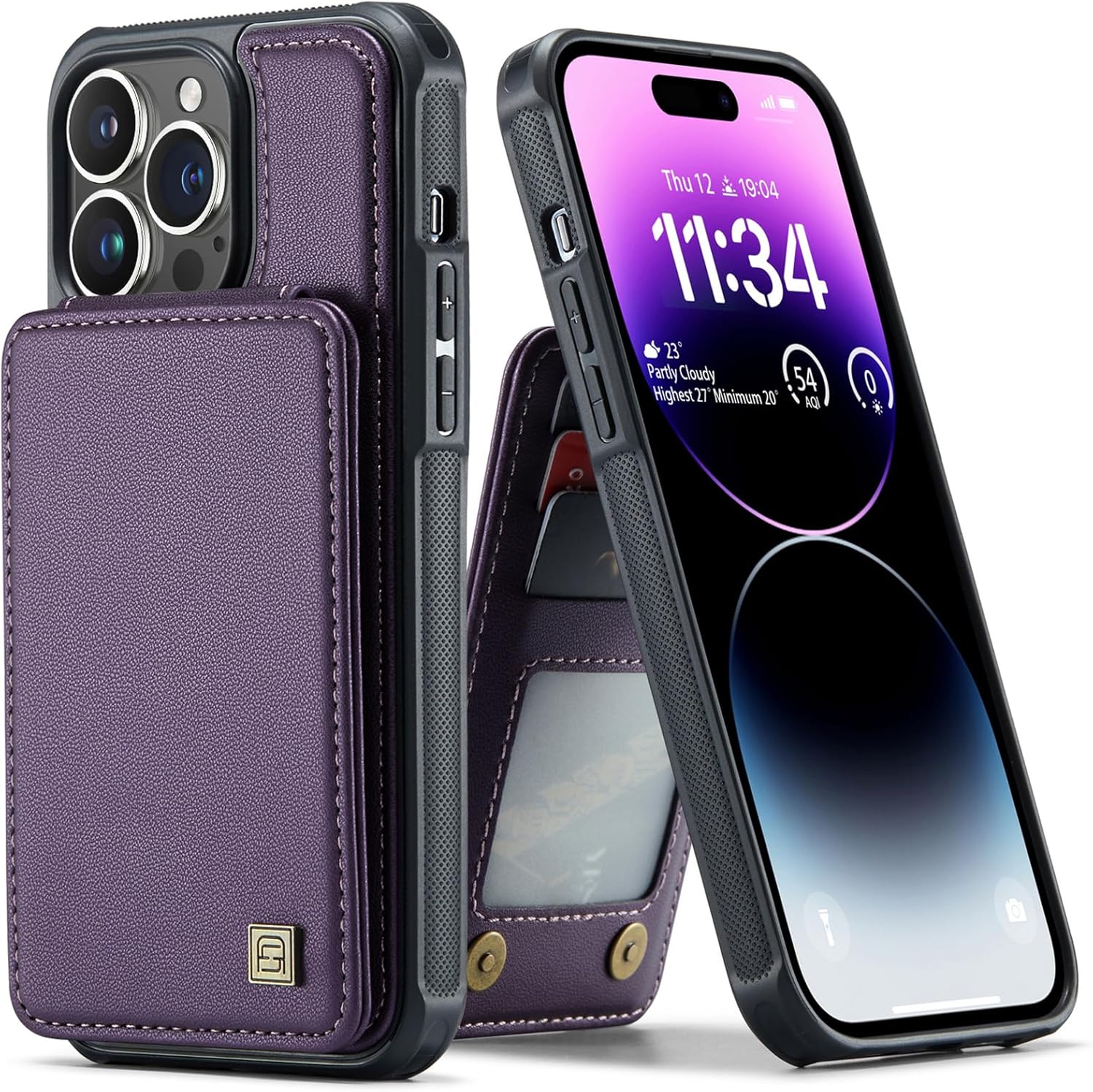 ASAPDOS Funda para iPhone 15 Pro con tarjetero, piel sintética a prueba de golpes, funda tipo cartera para iPhone 15 Pro con bloqueo RFID y soporte