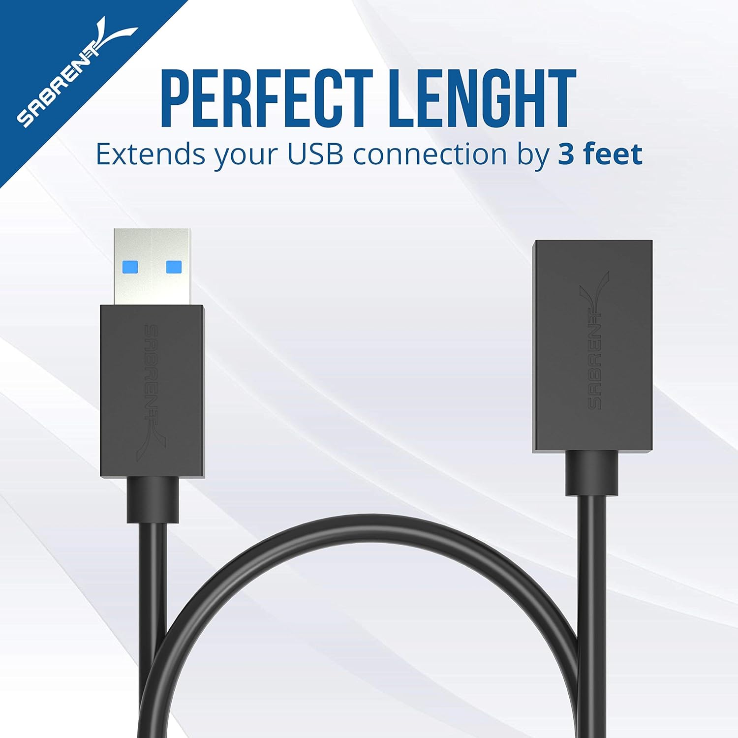 Sabrent Carcasa de disco duro externo de aluminio SATA ultradelgada USB 3.0 a 2.5 pulgadas + cable de extensión USB 3.0 de 22 AWG de 3 pies