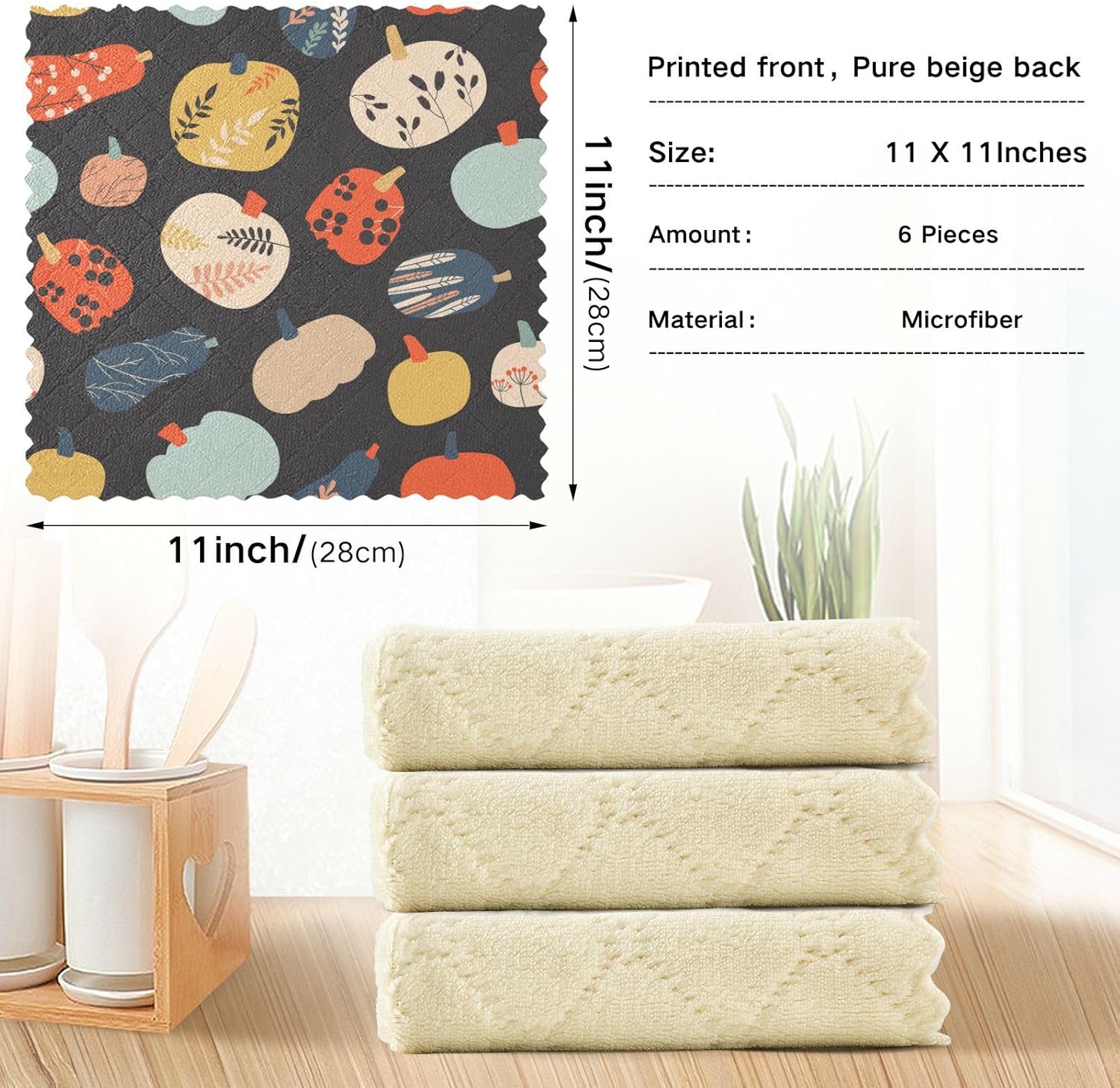 Halloween Pumpkins Set of 6 Absorbent Microfiber Cleaning Towels Kitchen Print Cotton Dish Tea Towels for Countertop Sink