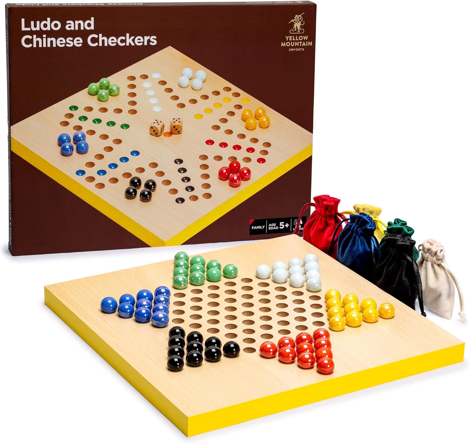 Yellow Mountain Imports Classic Games Bundle – Serpientes y escaleras de madera reversibles 2 en 1, juego de Ludo (11.3 pulgadas) y Ludo reversible