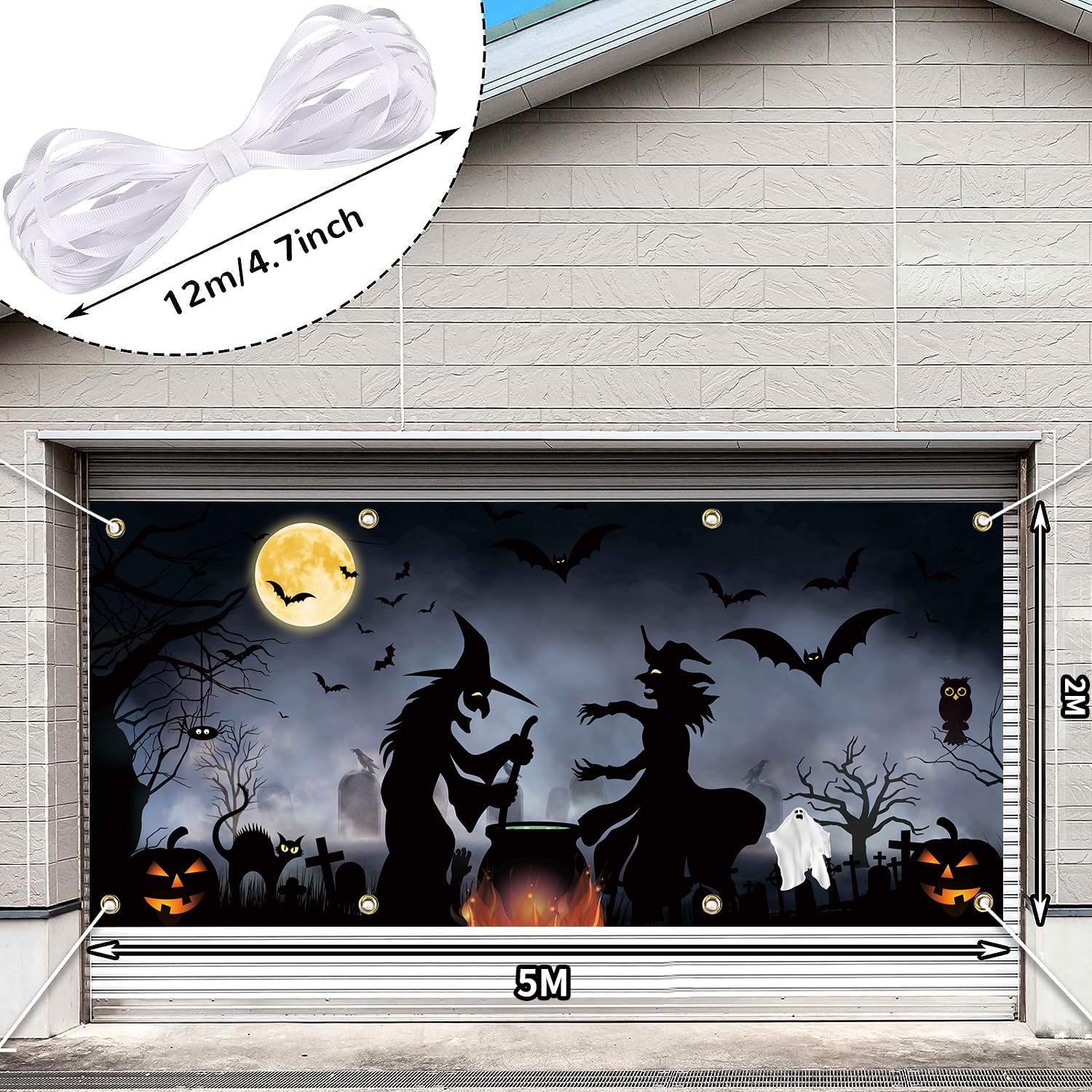 Pancarta de Halloween para puerta de garaje con ojales, 6 x 13 pies, decoración de Halloween, telón de fondo sangriento, huellas de manos, fondo de