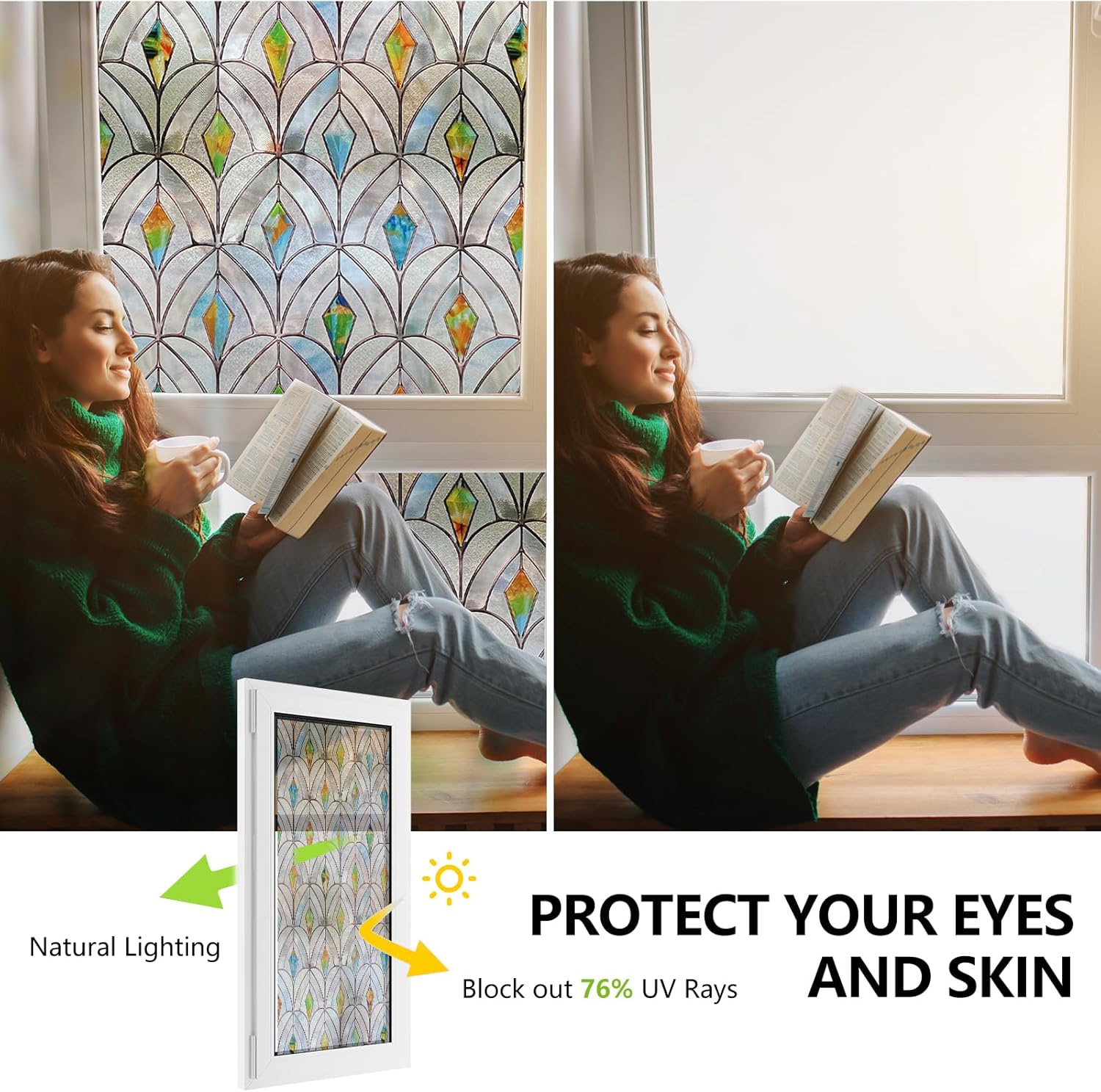 Película decorativa 3D para ventana de vitral, película decorativa de privacidad para baño, puerta delantera, hogar, bloqueo solar, control de