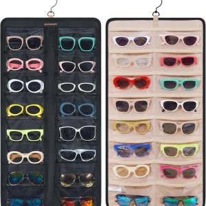 BAGSMART Organizador de joyas colgante, estuche de almacenamiento para lentes de sol a prueba de polvo montado en la pared, estuche de viaje de BAGSMART Organizador de joyas colgante, estuche de almacenamiento para lentes de sol a prueba de polvo montado en la pared, estuche de viaje de