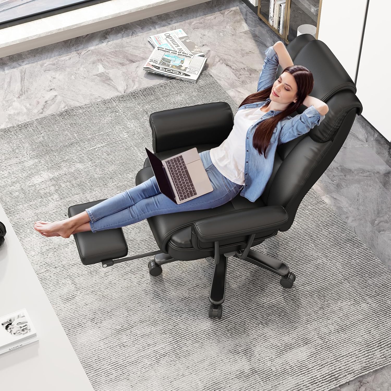 GYI Silla de oficina grande y alta de 400 libras con asiento y brazos anchos, silla de oficina reclinable de 160 con reposapiés, cómoda silla de
