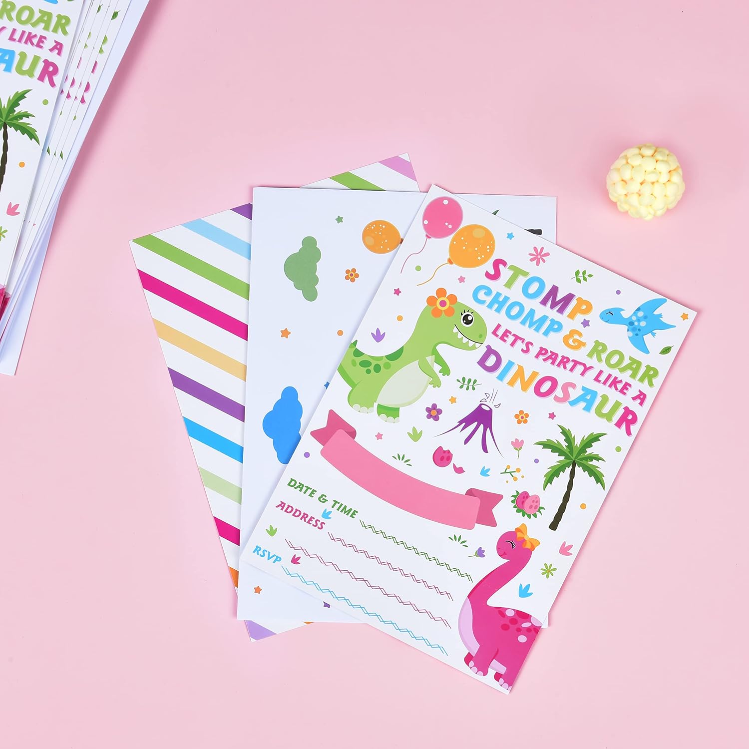 WERNNSAI Invitaciones de fiesta de dinosaurios con sobres, suministros de fiesta de dinosaurios para niñas, cumpleaños, baby shower, fiesta, juego