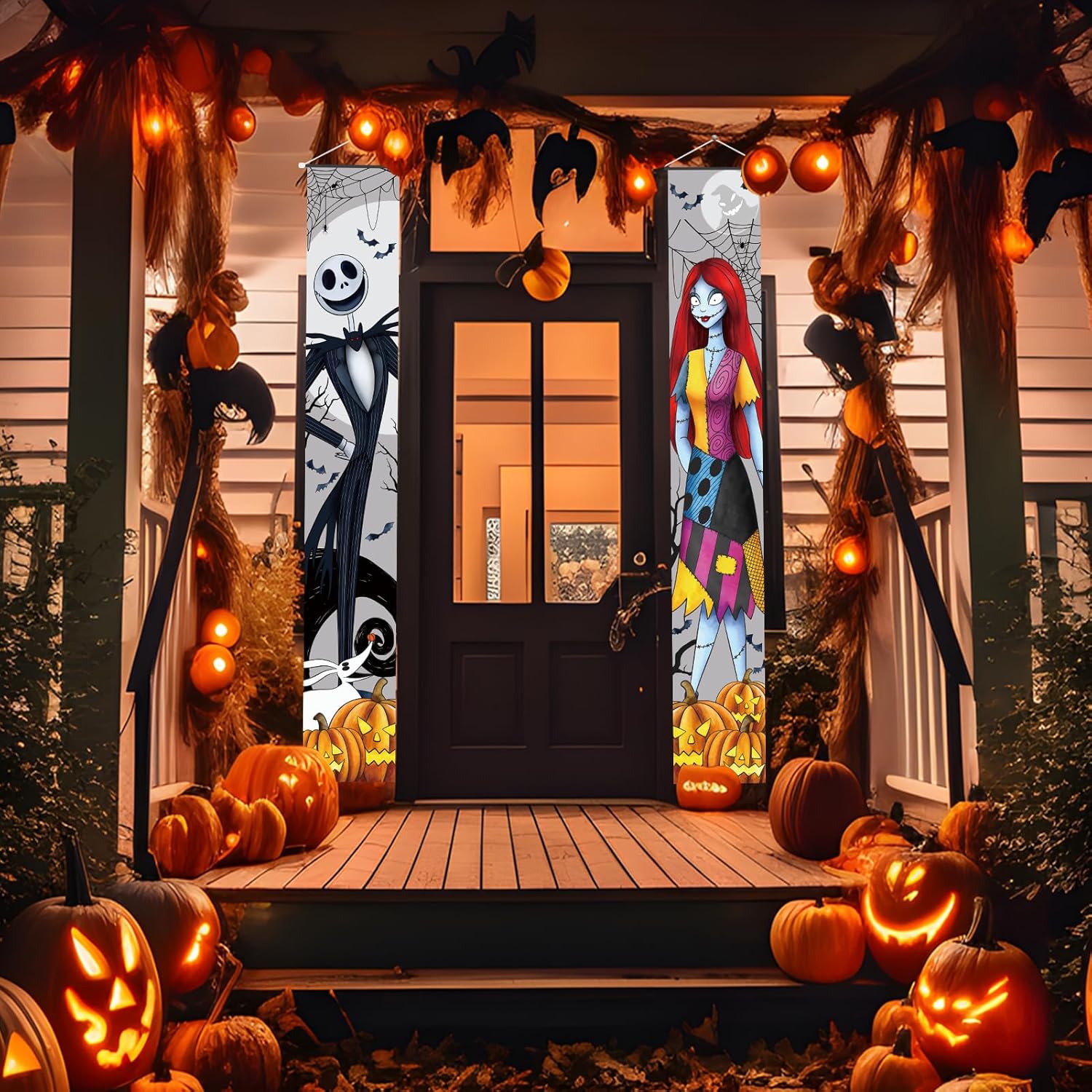 Cartel de Jack Sally Banners para porche, decoración de Halloween, Navidad, pesadilla, decoración de Halloween, pancarta de fiesta al aire libre