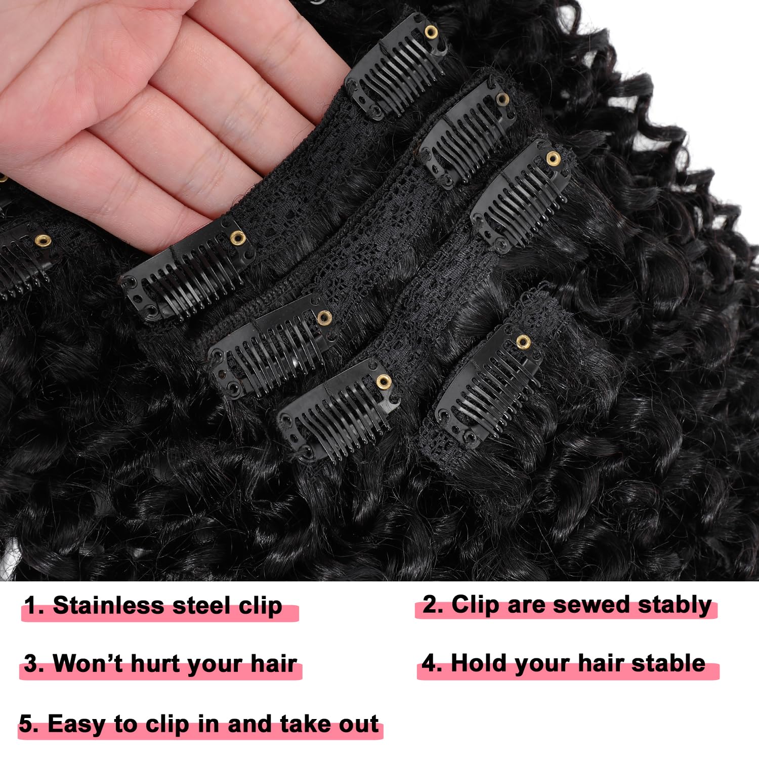 Extensiones de cabello humano rizado con clip, cabello humano real para mujeres negras, 3C 4A, cabello humano rizado con clip, cabello Remy