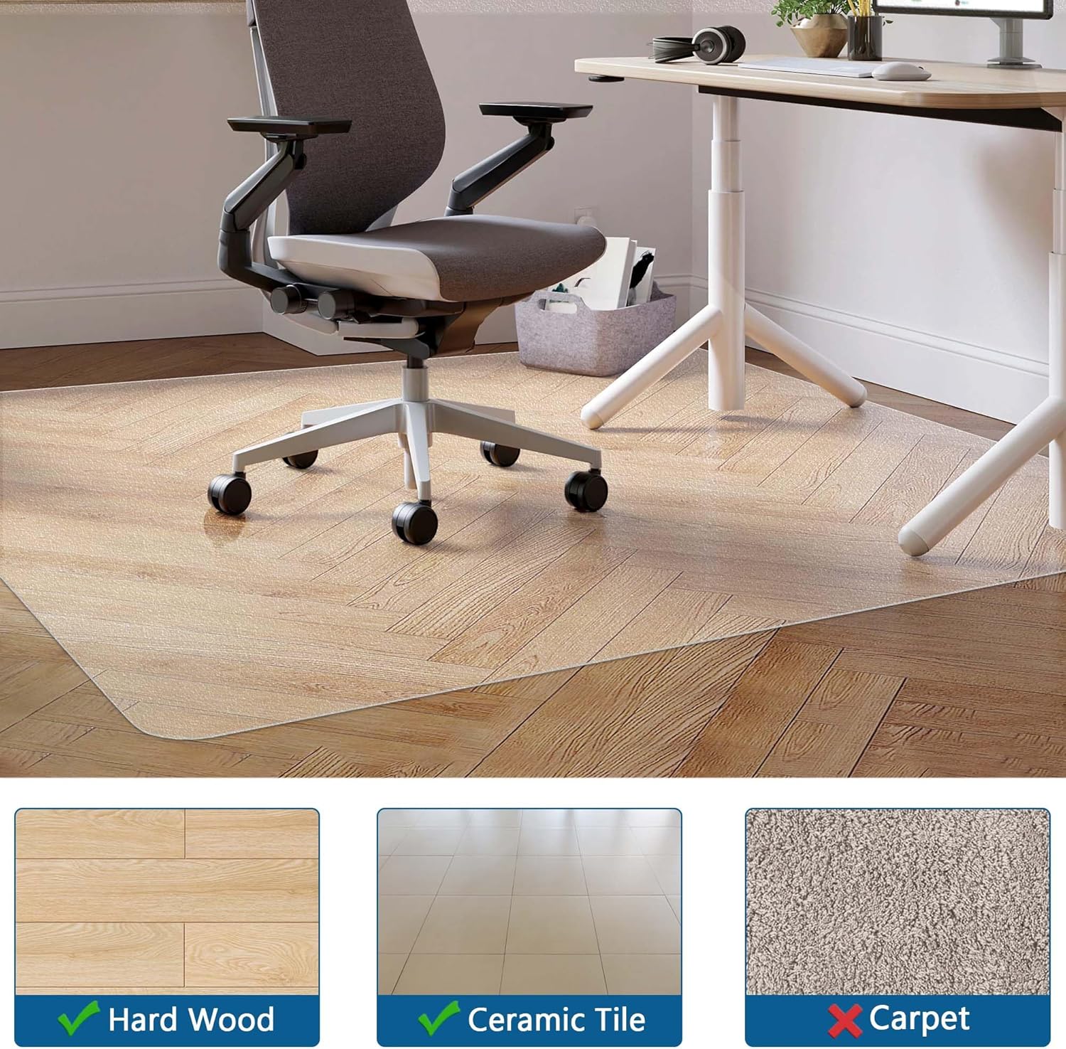 Tapete para silla para suelo de madera dura, 48 x 48 pulgadas, tapete protector de piso transparente para oficina, tapete de escritorio fácil de