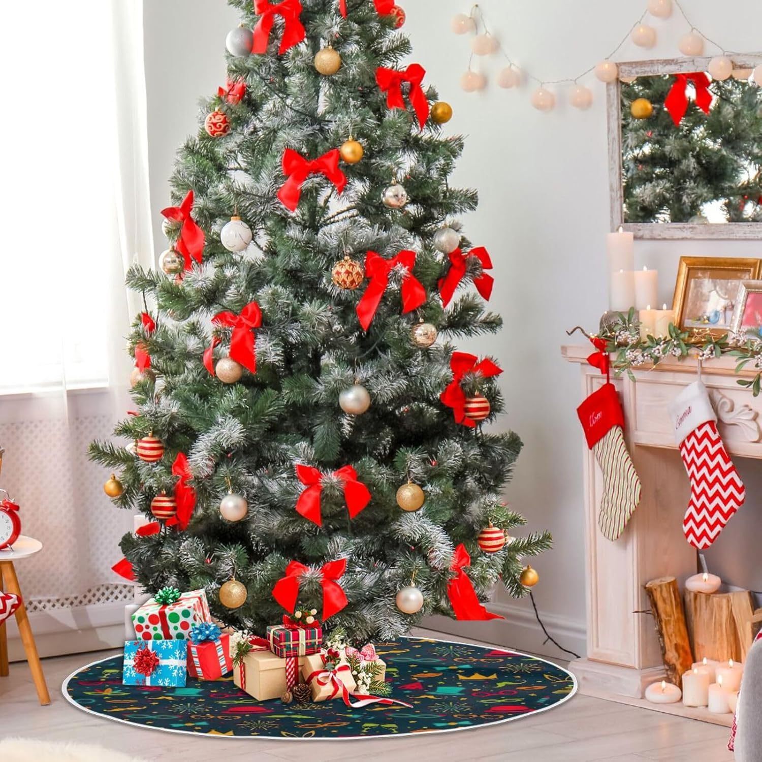 Faldones de árbol de carnaval con iconos divertidos para fiestas, 35.4 pulgadas, lavable a máquina, decoración del hogar