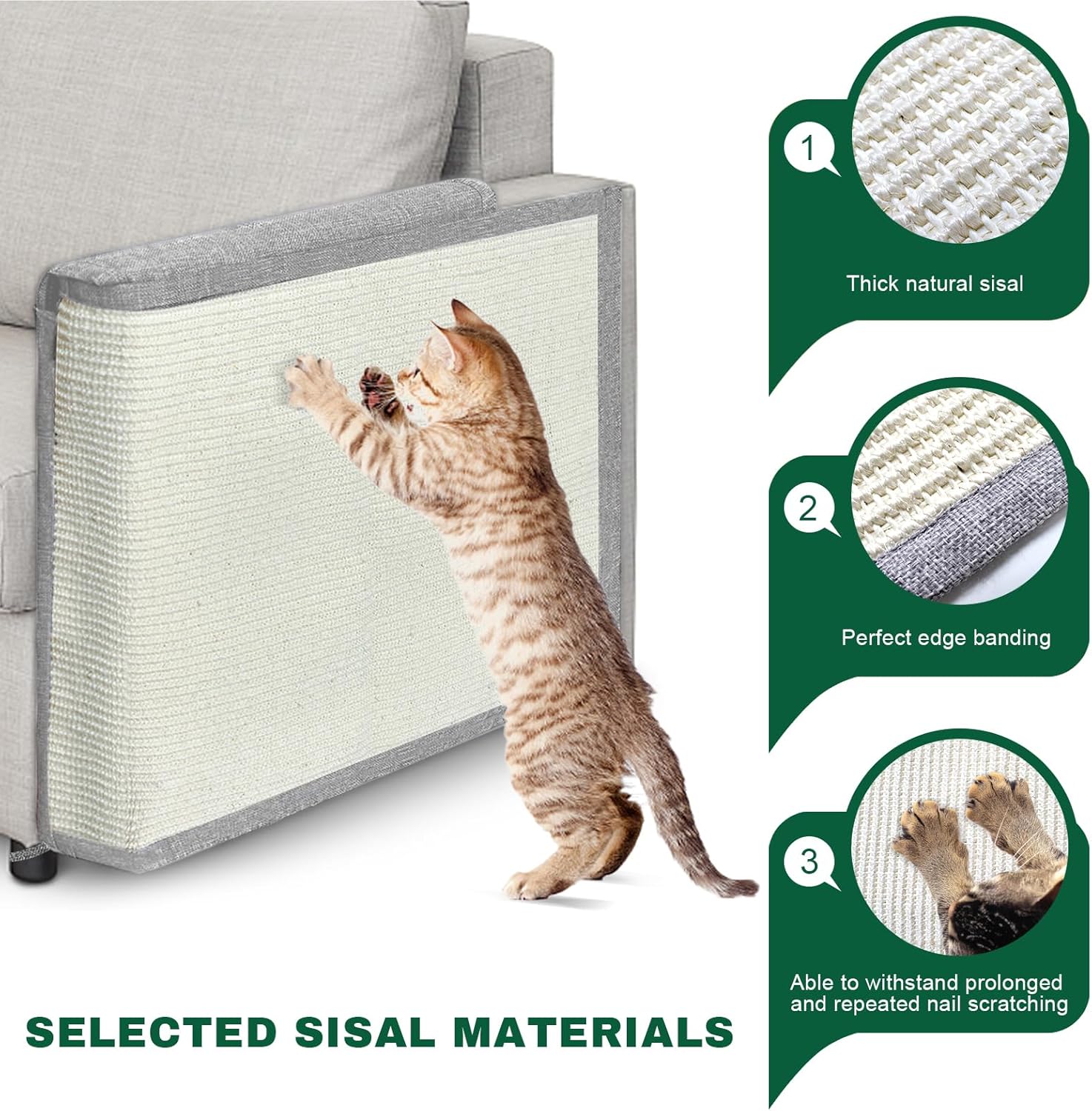 Protector de sofá de gato con sisal natural para proteger muebles, sofá silla (Mano izquierda)