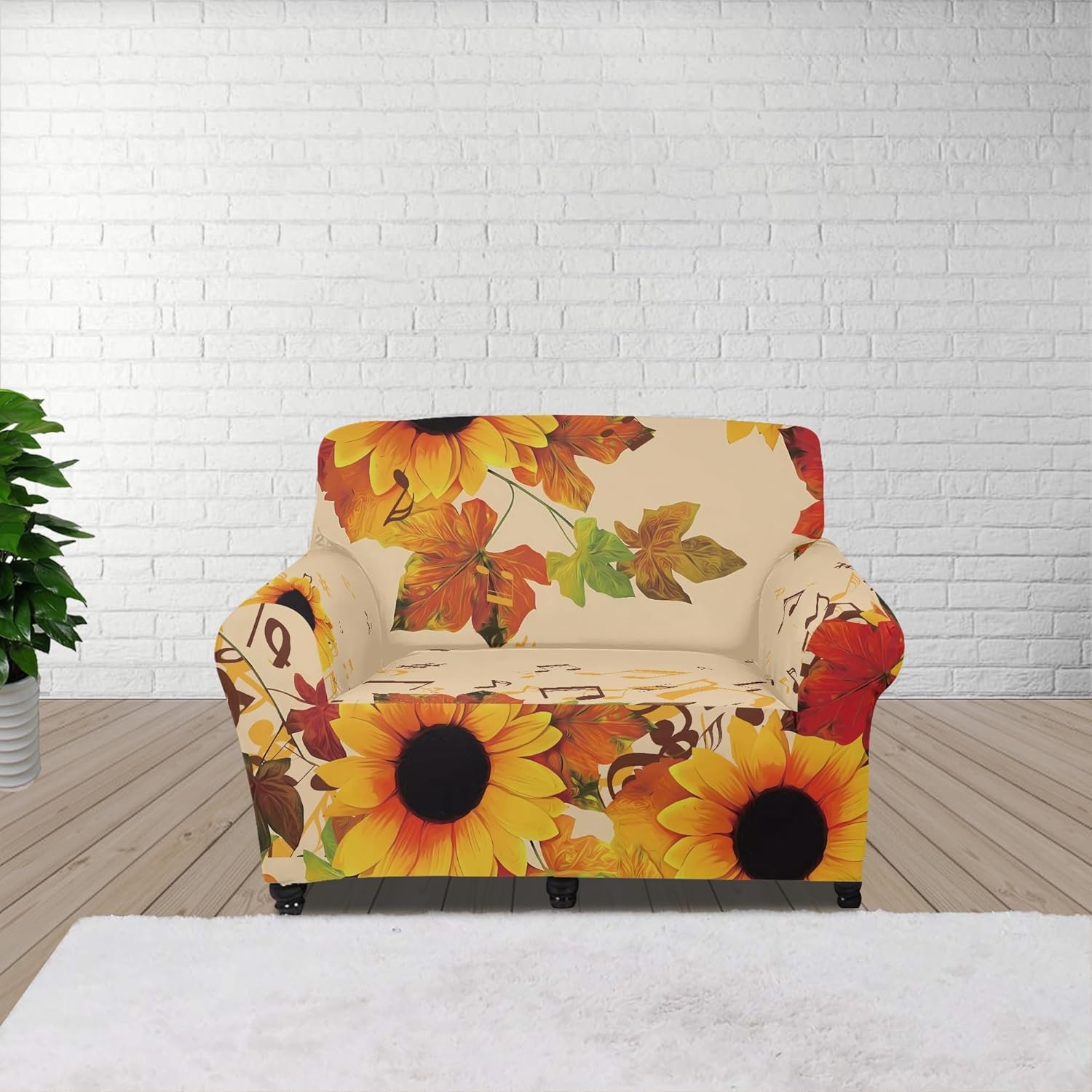 Boatee 1 funda elástica para sillón de 3 plazas, diseño de girasol con nota musical, funda protectora para muebles, funda protectora para sofá