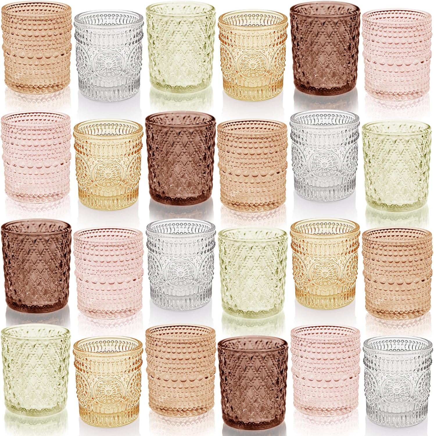 24 portavelas votivas de otoño, 6 colores, 3 patrones, portavelas para mesa de boda, centro de mesa, decoración de fiesta de cumpleaños