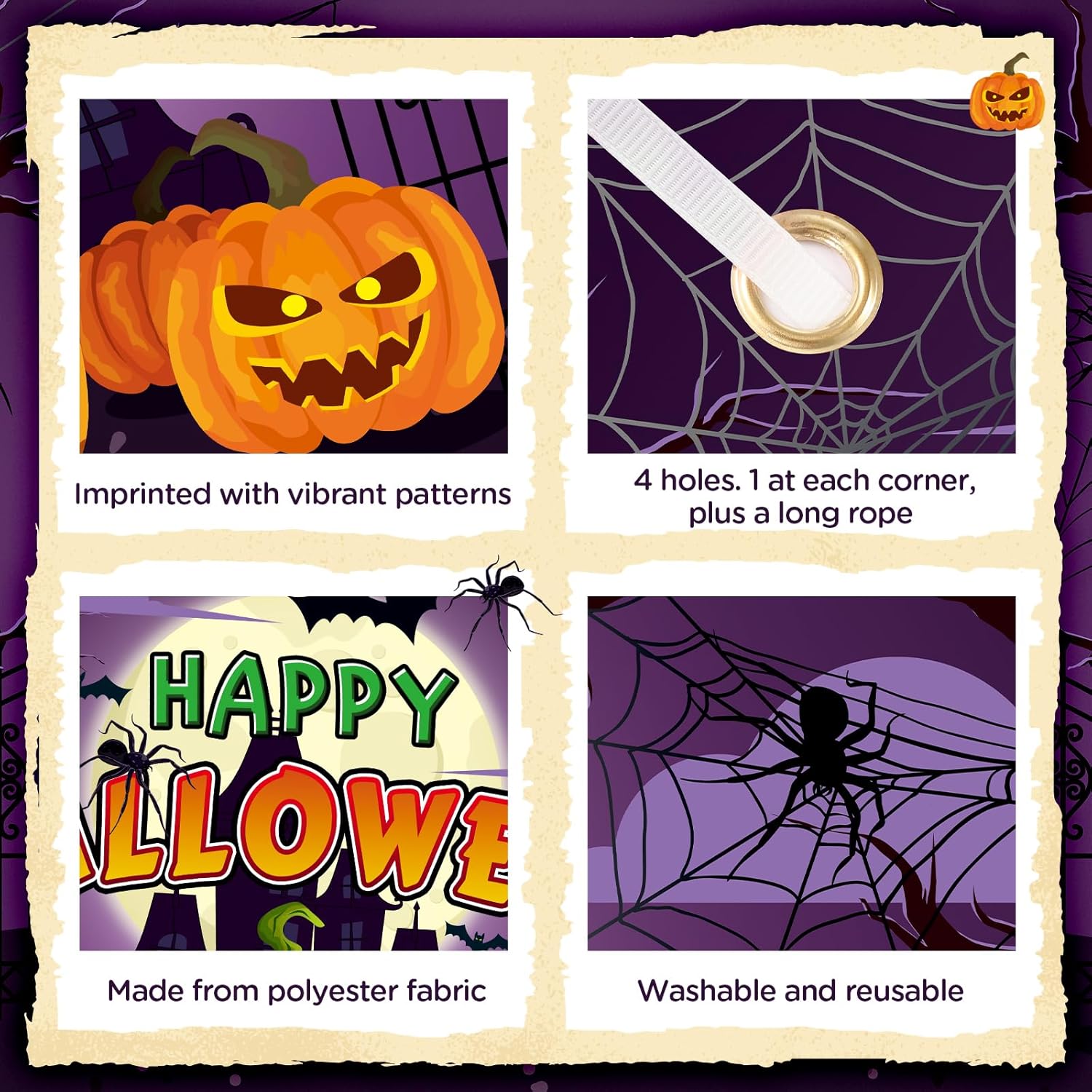 Pancartas de fiesta de emociones de Halloween de 71 x 44 pulgadas, pancartas de fondo para cabina de fotos, calabaza espeluznante, decoración de