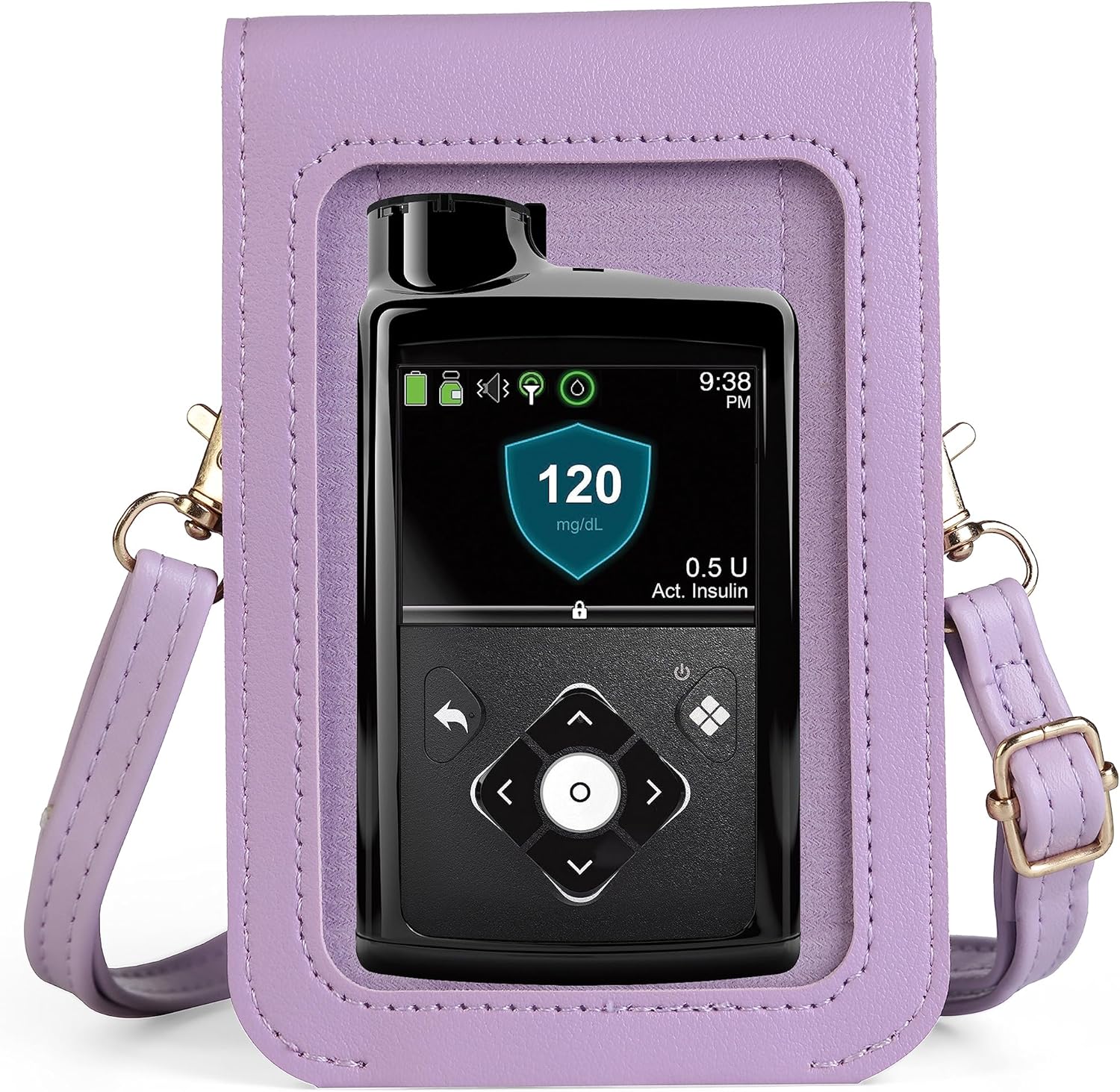 Bolsa de transporte con ventana transparente y bolsillo para bomba de insulina mínima Medtronic 630G 640G 670G770G780G (todos los modelos), Púrpura