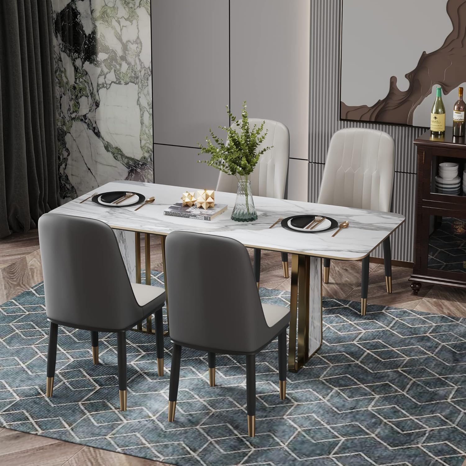 Juego de 4 sillas de comedor, tapizadas de poliuretano, con superficie impermeable y patas de metal para comedor, dormitorio, cocina, restaurante,