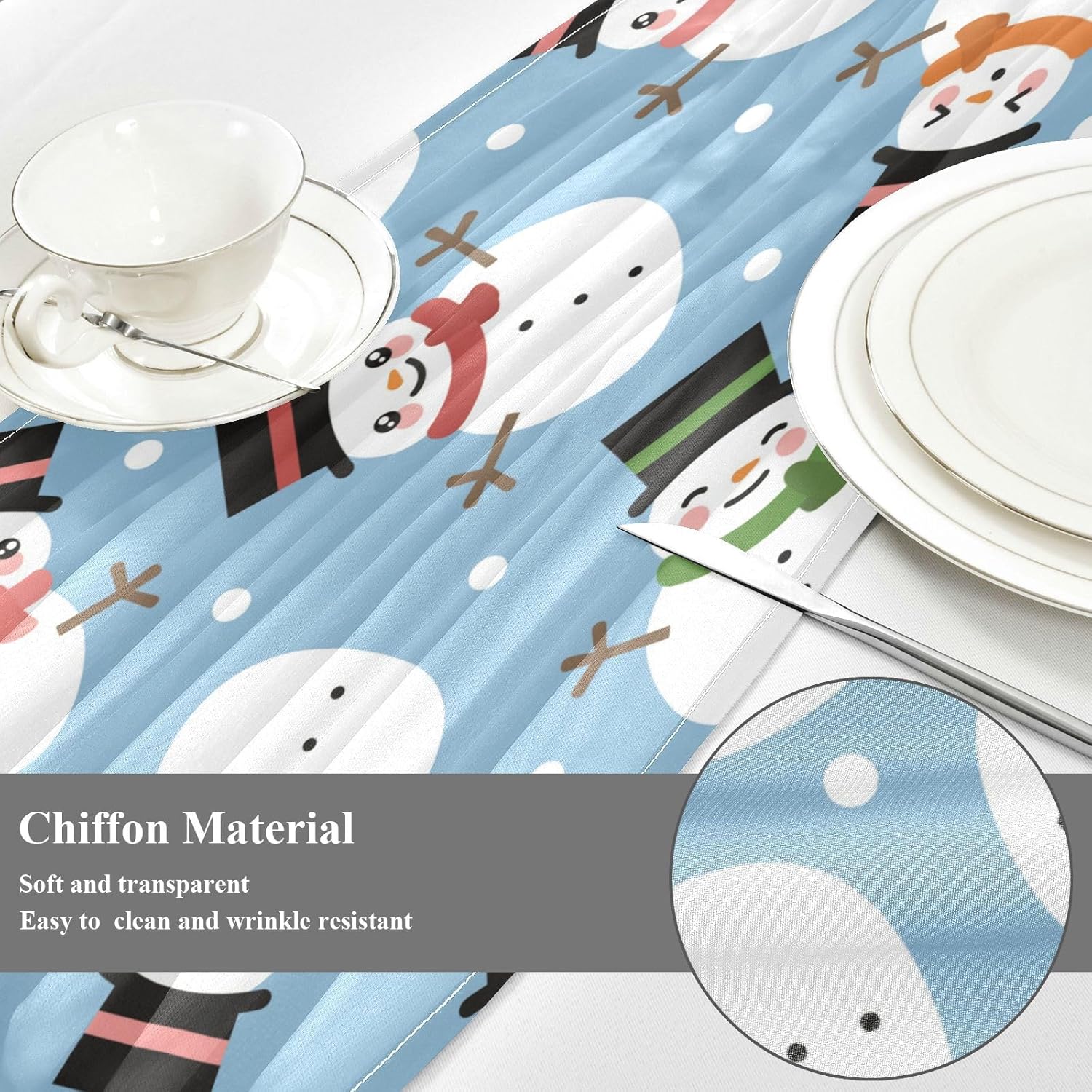 Camino de mesa navideño de muñeco de nieve, decoración de otoño para decoración de mesa de comedor, camino de mesa de Navidad de 108 pulgadas de