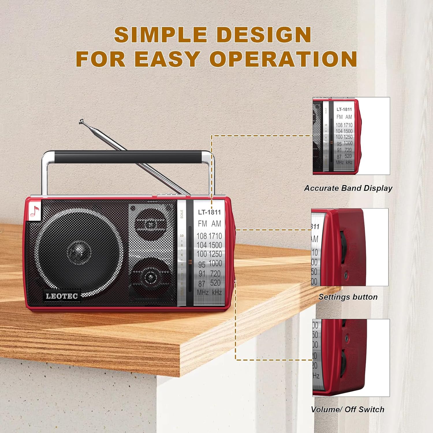 LEOTEC Radio AM FM, radio Bluetooth portátil, enchufe de pared o funciona con pilas, la mejor recepción con conector para auriculares, de mano,