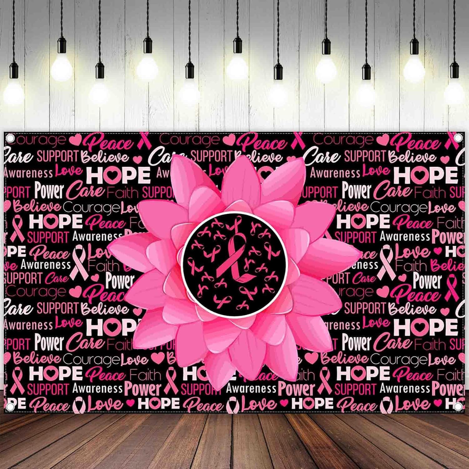 Fondo de concientización sobre el cáncer de mama de 72 x 43 pulgadas, cinta rosa, flor, esperanza, fe, poder, fotografía, fondo, mujeres, fuerza,