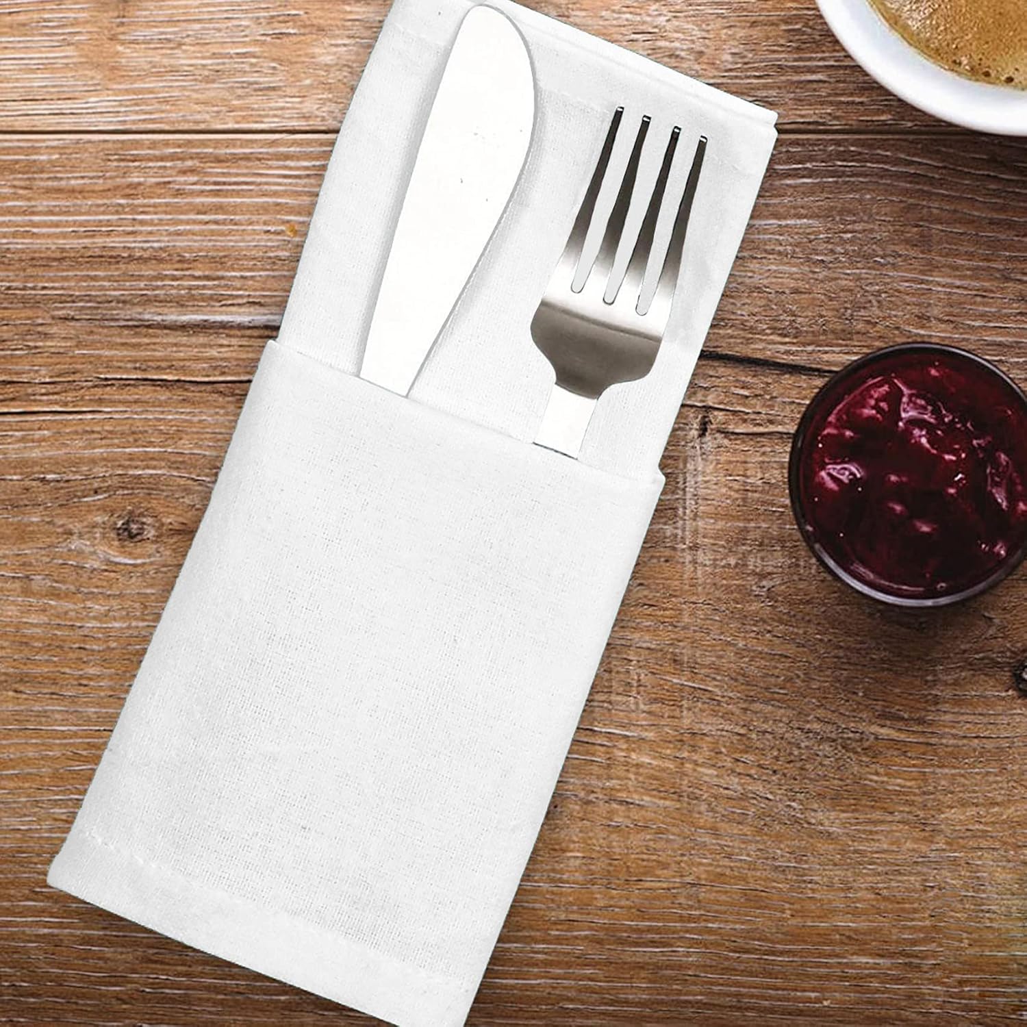 Paquete de 50 servilletas de papel blanco con bolsillo integrado para cubiertos desechables de papel de lino servilletas de papel para invitados