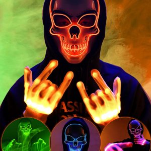 Sumind Máscara de Halloween LED de esqueleto, máscara de hacker de la purga, máscara de miedo que brilla en la oscuridad, máscara para fiesta de Sumind Máscara de Halloween LED de esqueleto, máscara de hacker de la purga, máscara de miedo que brilla en la oscuridad, máscara para fiesta de