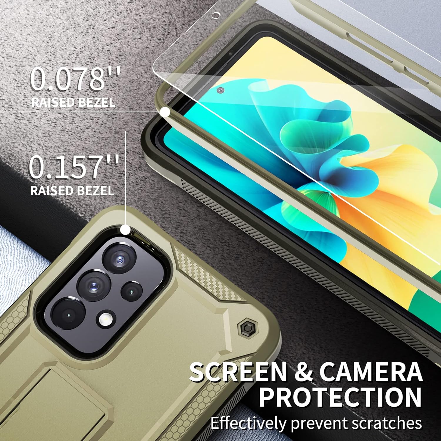 URBANITE Funda para Samsung Galaxy A53 5G, grado militar, resistente, a prueba de golpes, con protector de pantalla de vidrio templado, soporte