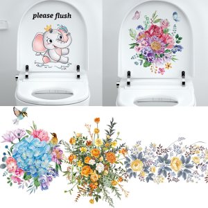 WBQMUNY 5 hojas de calcomanÃas de pared para asiento de inodoro de baño, diseño floral autoadhesivo, para tapa de inodoro, ramo de acuarela WBQMUNY 5 hojas de calcomanÃas de pared para asiento de inodoro de baño, diseño floral autoadhesivo, para tapa de inodoro, ramo de acuarela