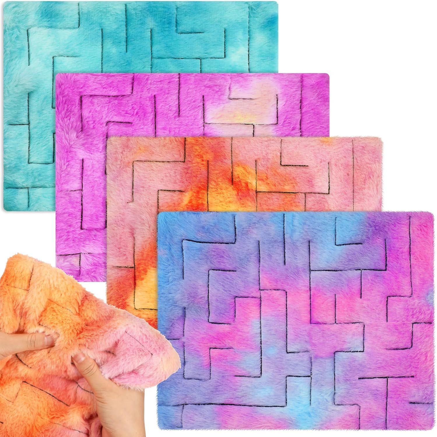 Tapete sensorial de laberinto de mármol, 4 piezas, juguetes para aliviar el estrés, juguetes para aliviar la ansiedad, juguetes sensoriales de tela