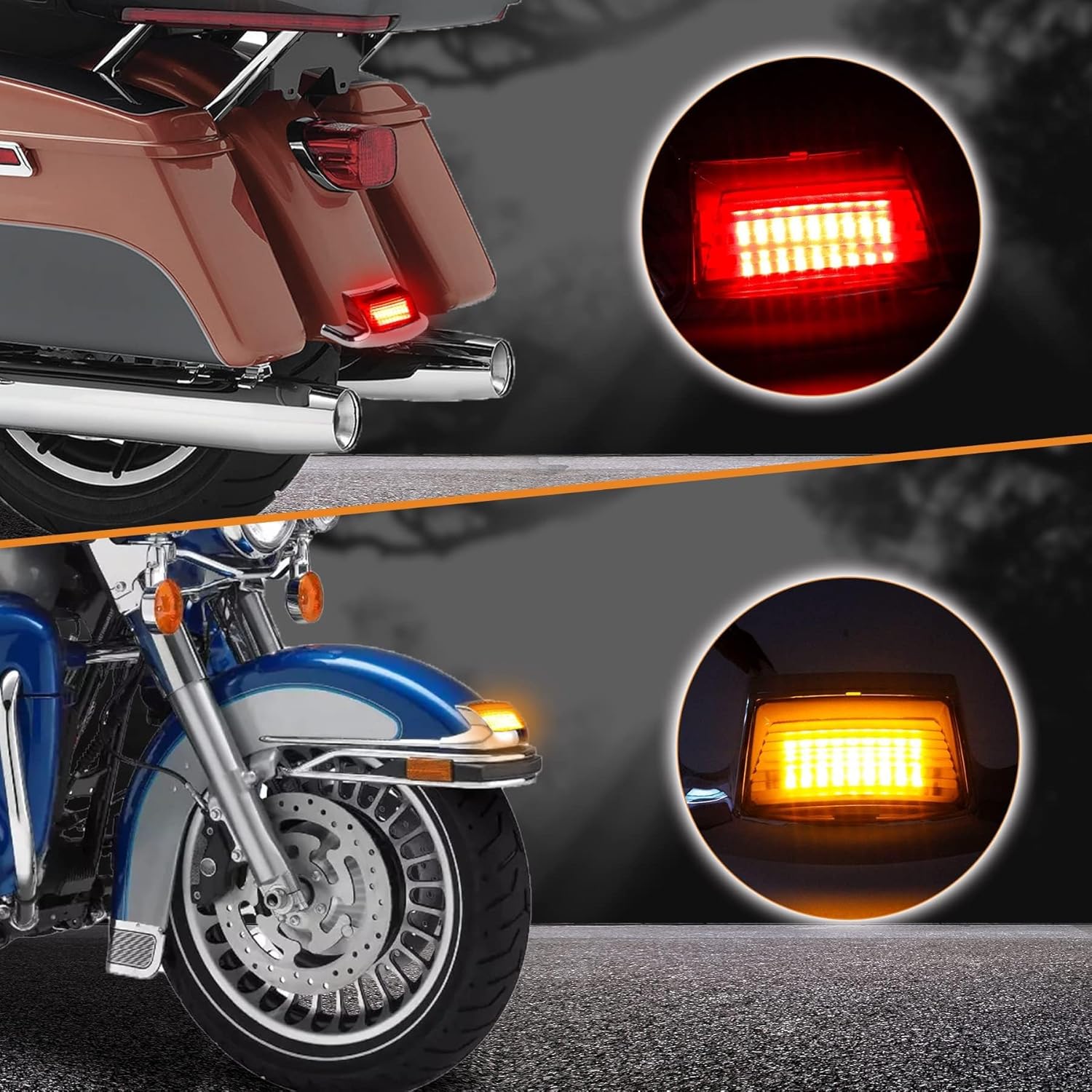 NTHREEAUTO 2 luces LED para guardabarros delanteros y traseros, compatibles con Harley Road King Electra Glide Ultra Classic Heritage Softail