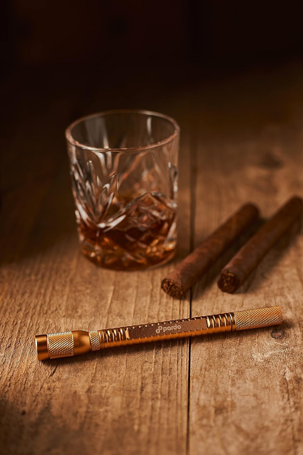 Pardo Cigar Multiherramienta 4 en 1, punzón de cigarros de doble tamaño con potenciador de drenaje de cigarros y punta doble, cortador de puros