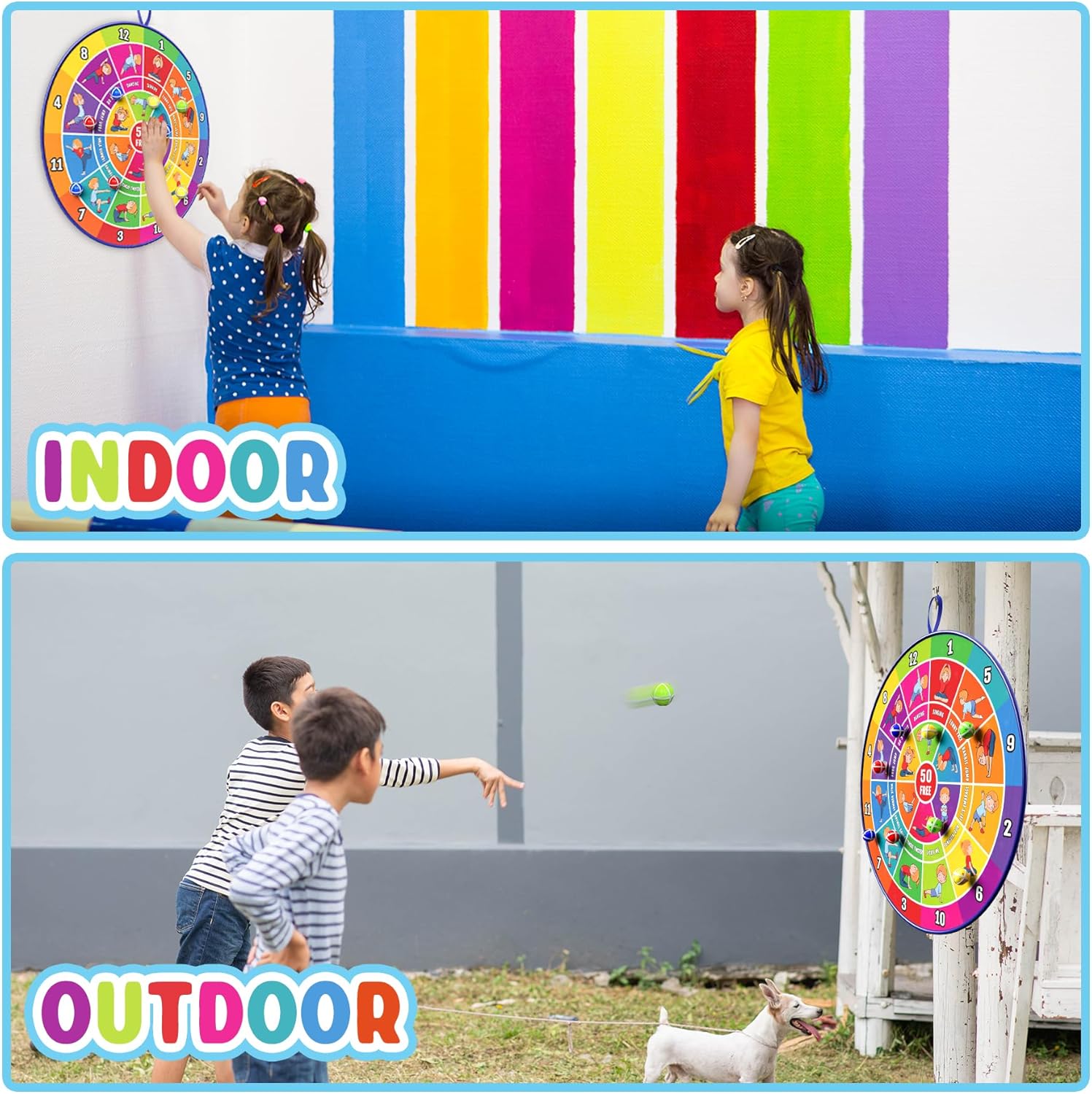 BooTaa Tablero de dardos grande de 20 pulgadas para niños, tablero de dardos para niños con bolas adhesivas, juguetes para niños y niñas, para