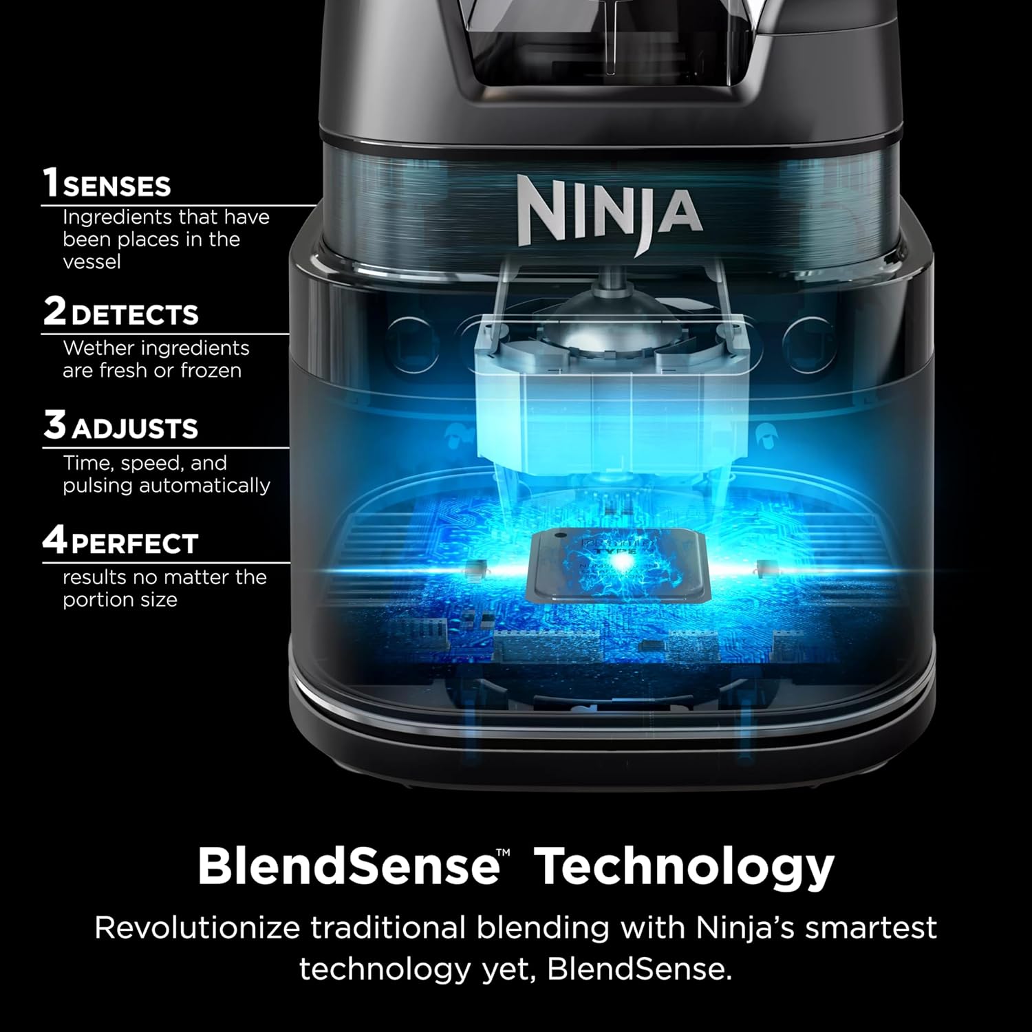 Ninja TB201 Detect Power Blender Pro, tecnología BlendSense, para batidos, batidos y más, 1800 vatios de pico, 72 onzas, jarra, licuadora, negro