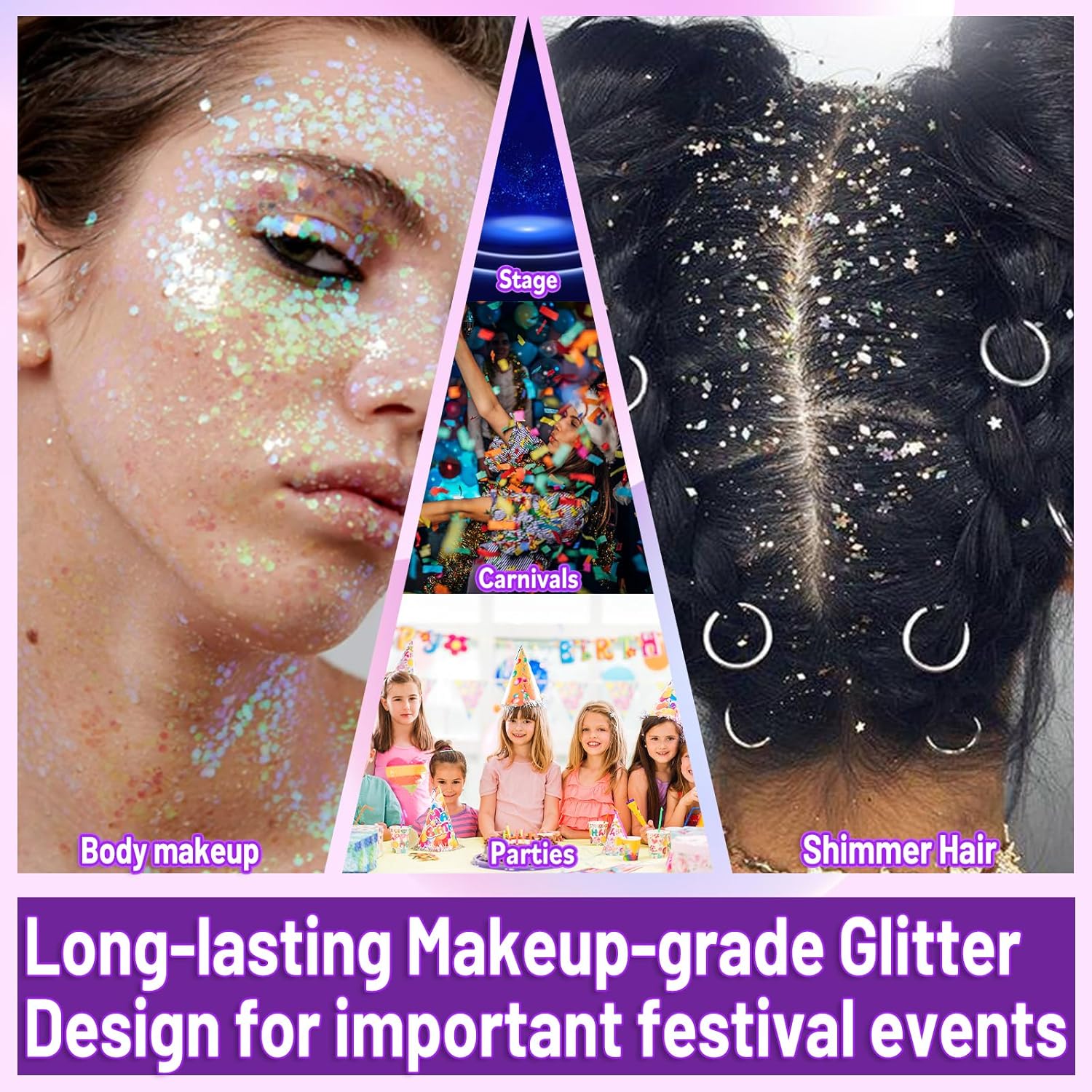 Allstarry Purpurina holográfica gruesa para el cuerpo, 4 colores, maquillaje cosmético con purpurina para la cara, lentejuelas de sirena, pintura