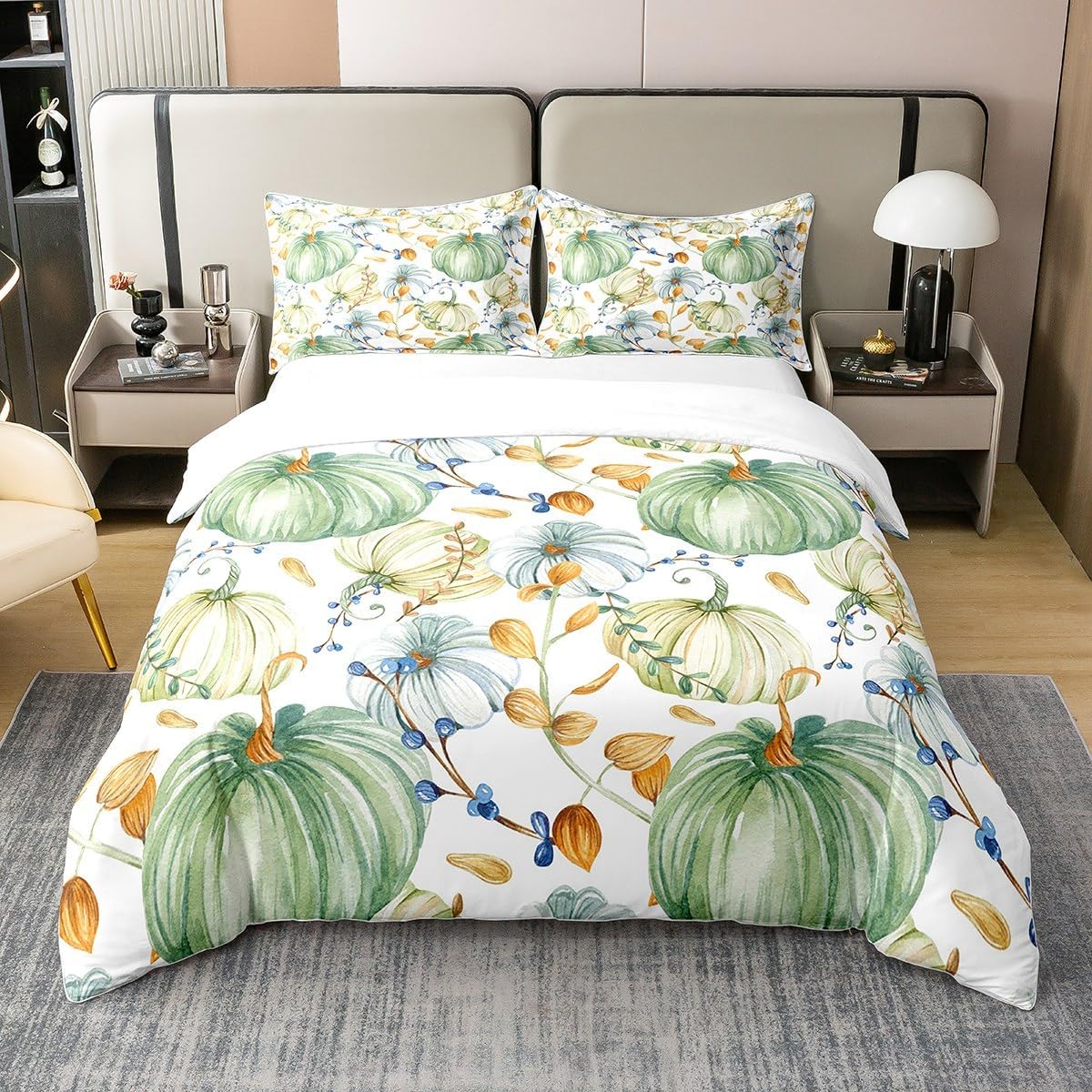 Juego de funda de edredón de calabaza de otoño 100% algodón, juego de ropa de cama de cosecha de Acción de Gracias para niños, niñas, adolescentes,