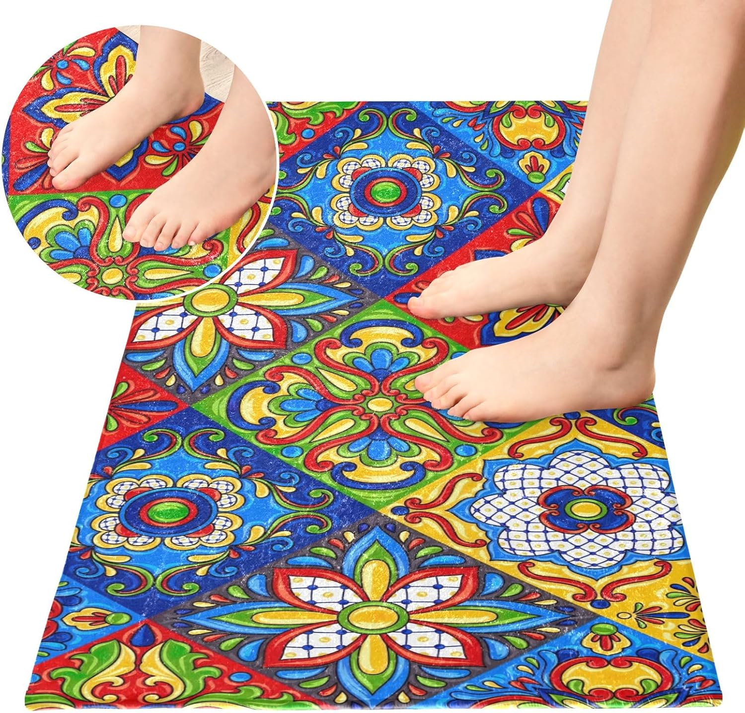 Joisal Tapete de cocina de cerámica mexicana Talavera, lavable a máquina, antideslizante, parte trasera de goma, 39 x 20 pulgadas