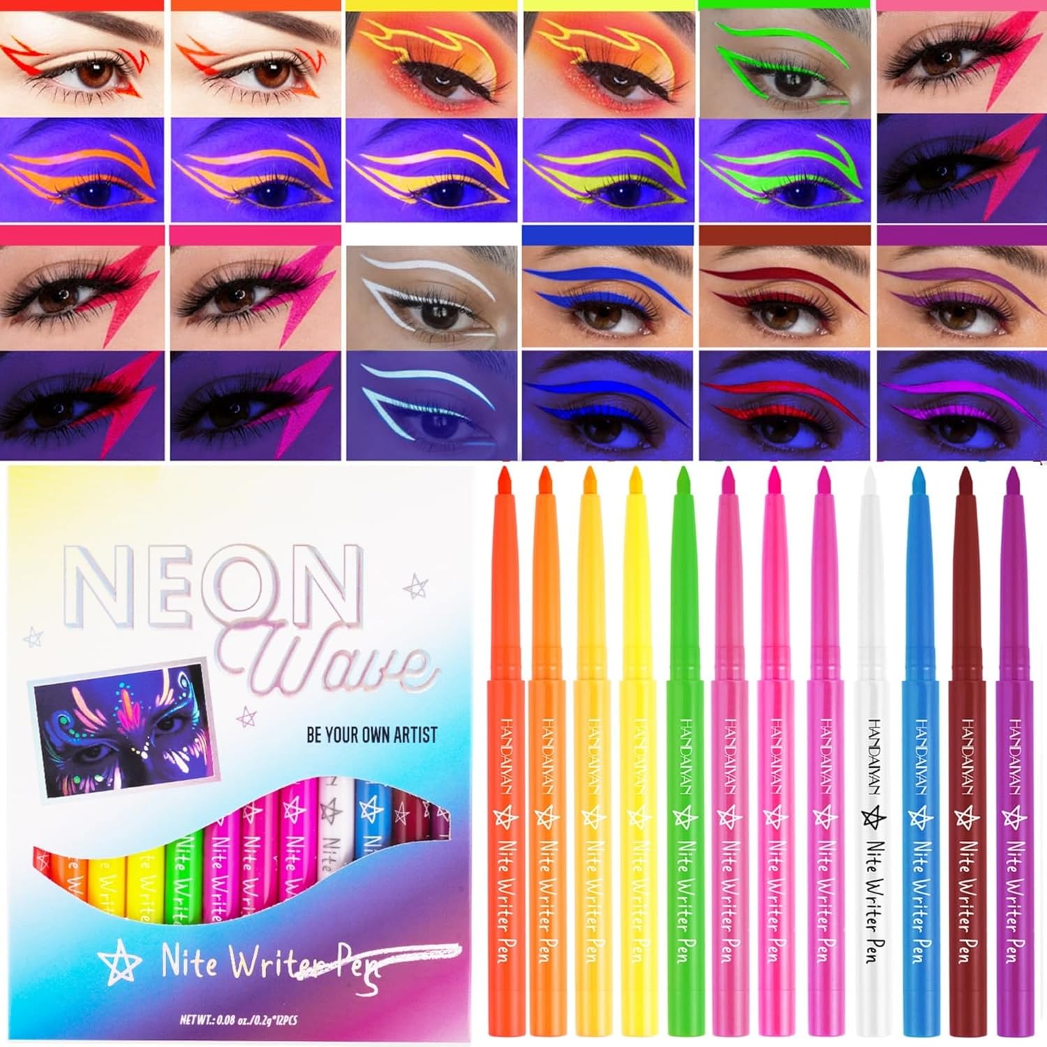 MAEPEOR Delineador de ojos de 12 colores mate, resistente al agua y a las manchas, maquillaje de ojos para uso diario y Halloween Navidad (juego 03)