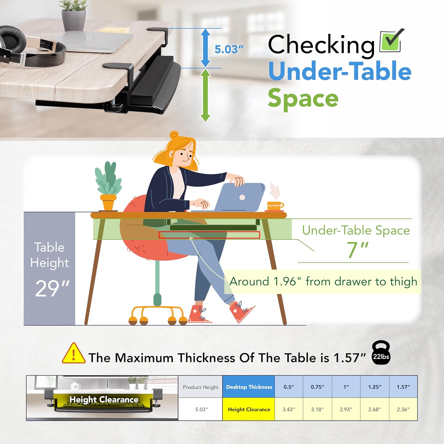 EHO Bandeja de teclado ajustable retráctil con abrazadera, bandeja ergonómica para teclado debajo del escritorio, fácil instalación sin