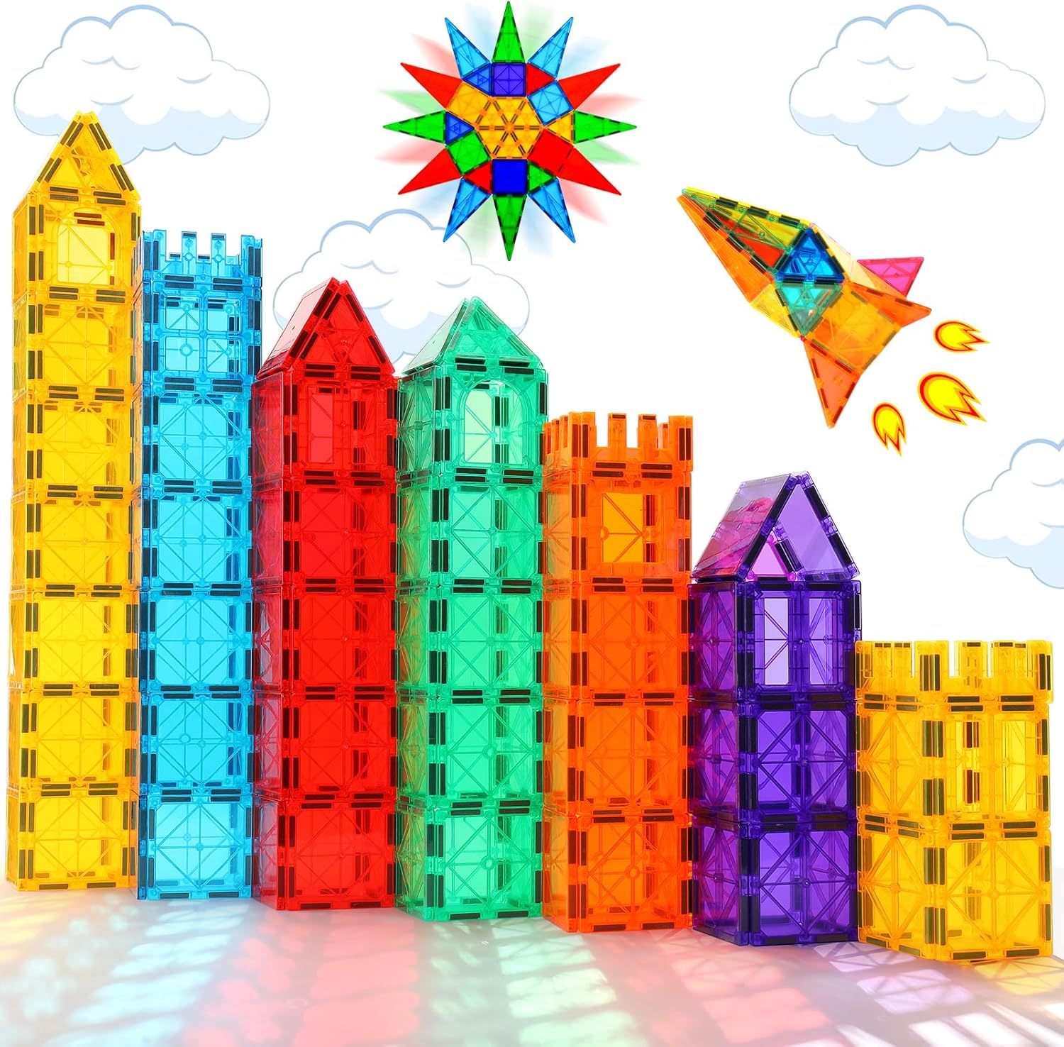 Azulejos magnéticos, juego de 42 piezas de azulejos magnéticos, juego de juguetes magnéticos para niños y niñas, juguete Montessori de aprendizaje