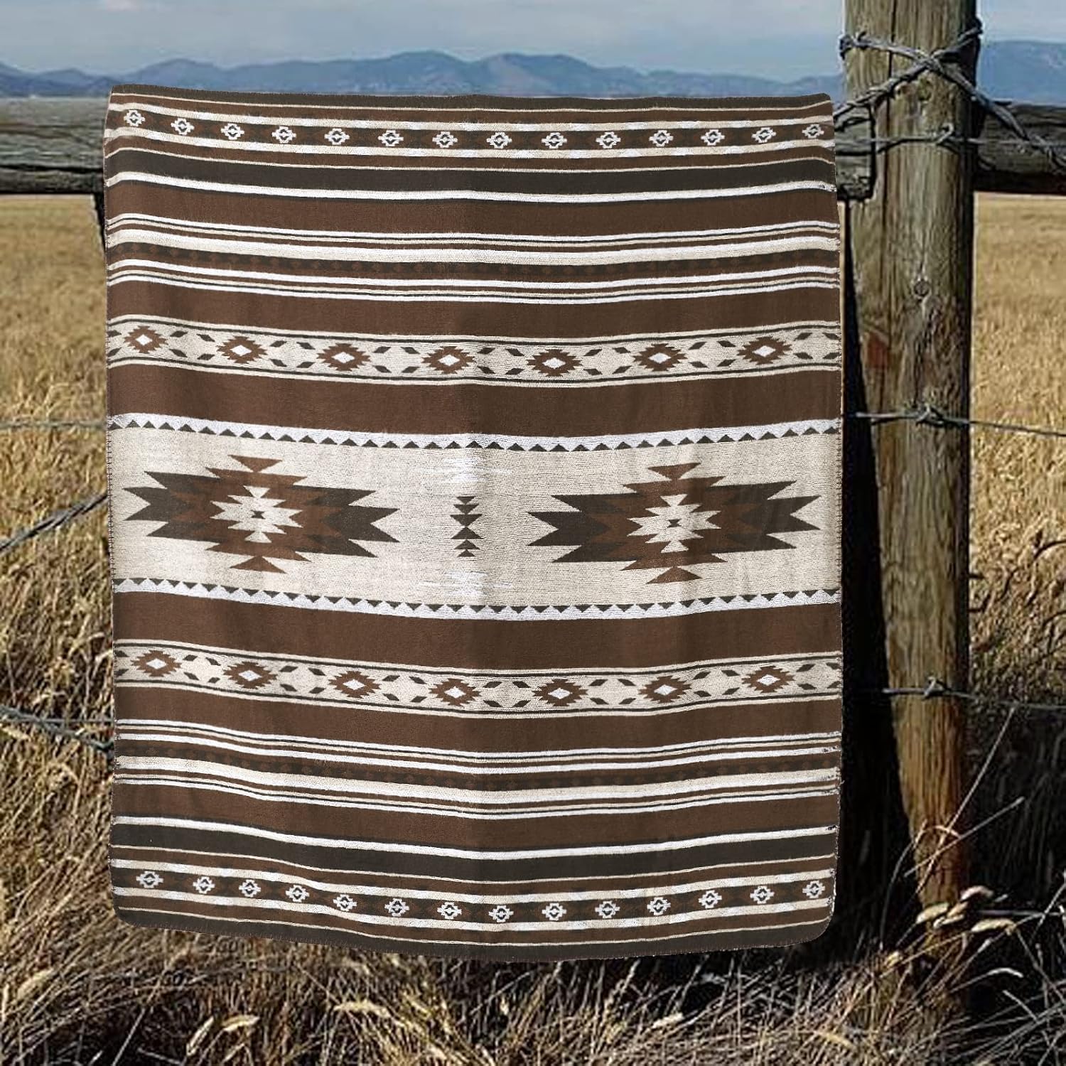 Manta cálida, color marrón, ultra suave, con patrón bohemio, sherpa, para respaldo de sofá, cama, manta ligera y acogedora para sofá y cama, de 60 x
