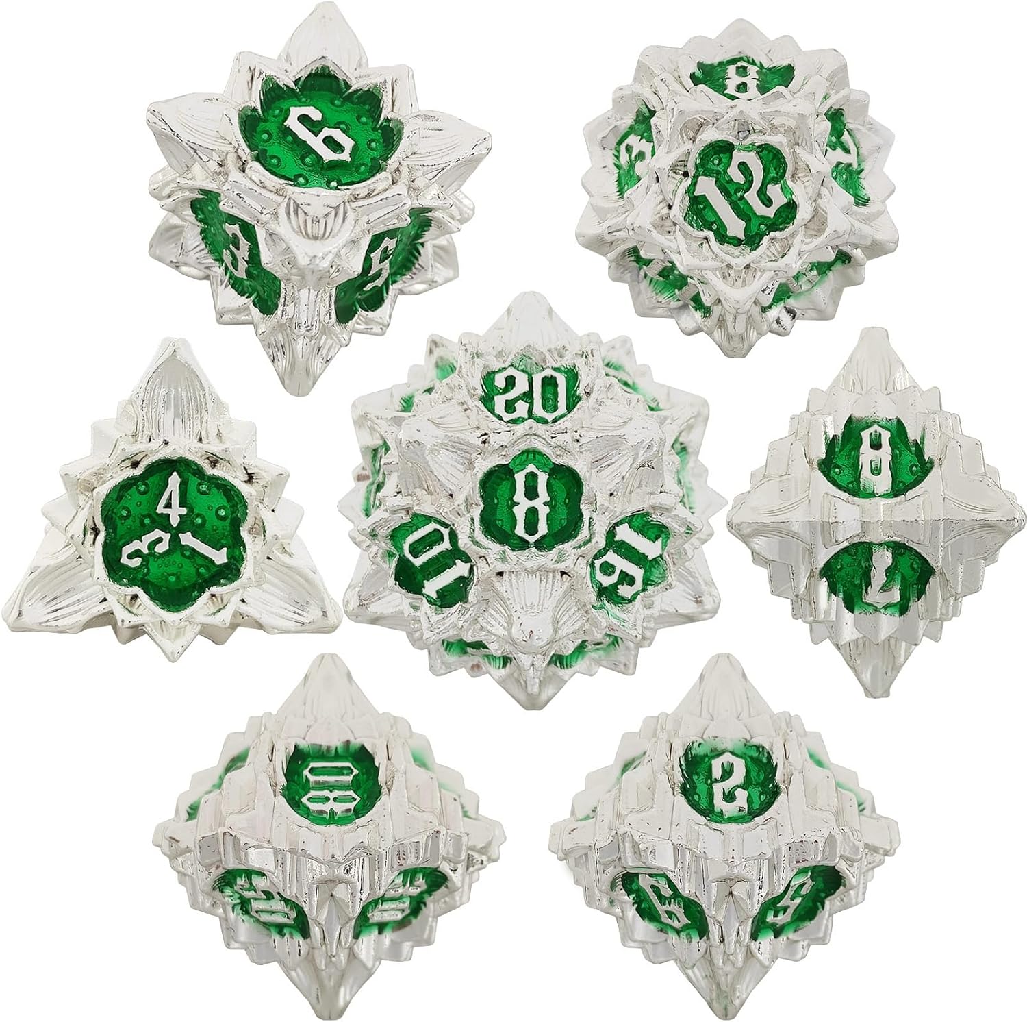 Juego de dados de metal DND Dungeons and Dragons D&D, 7 piezas de dados gigantes poliédricos MTG, juego de rol de mesa, juego de rol Pathfinder,