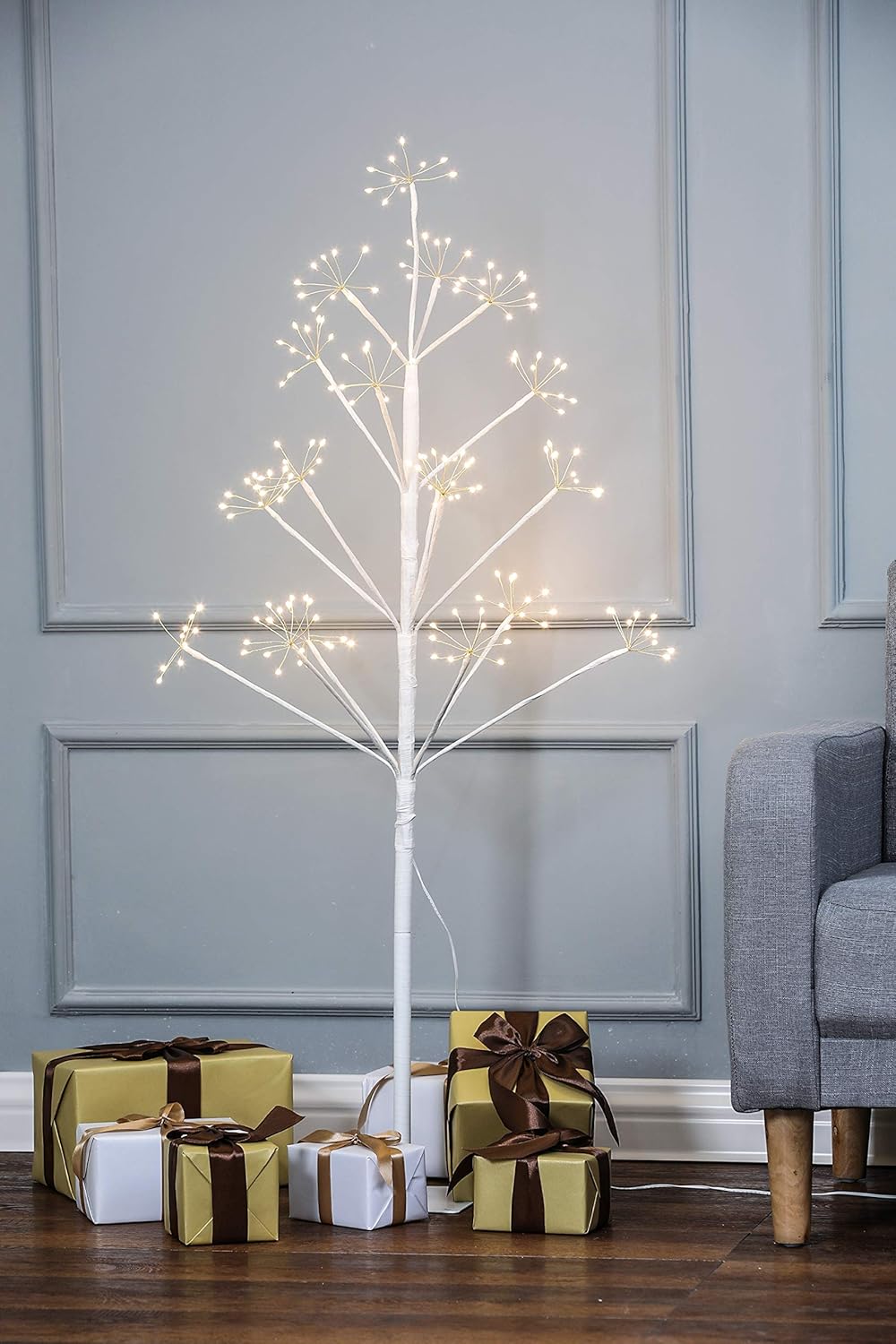 LuxenHome – Decoración de Navidad, árbol de abedul iluminado de 4 pies, árbol de abedul artificial como petardo, árbol de abedul preiluminado,