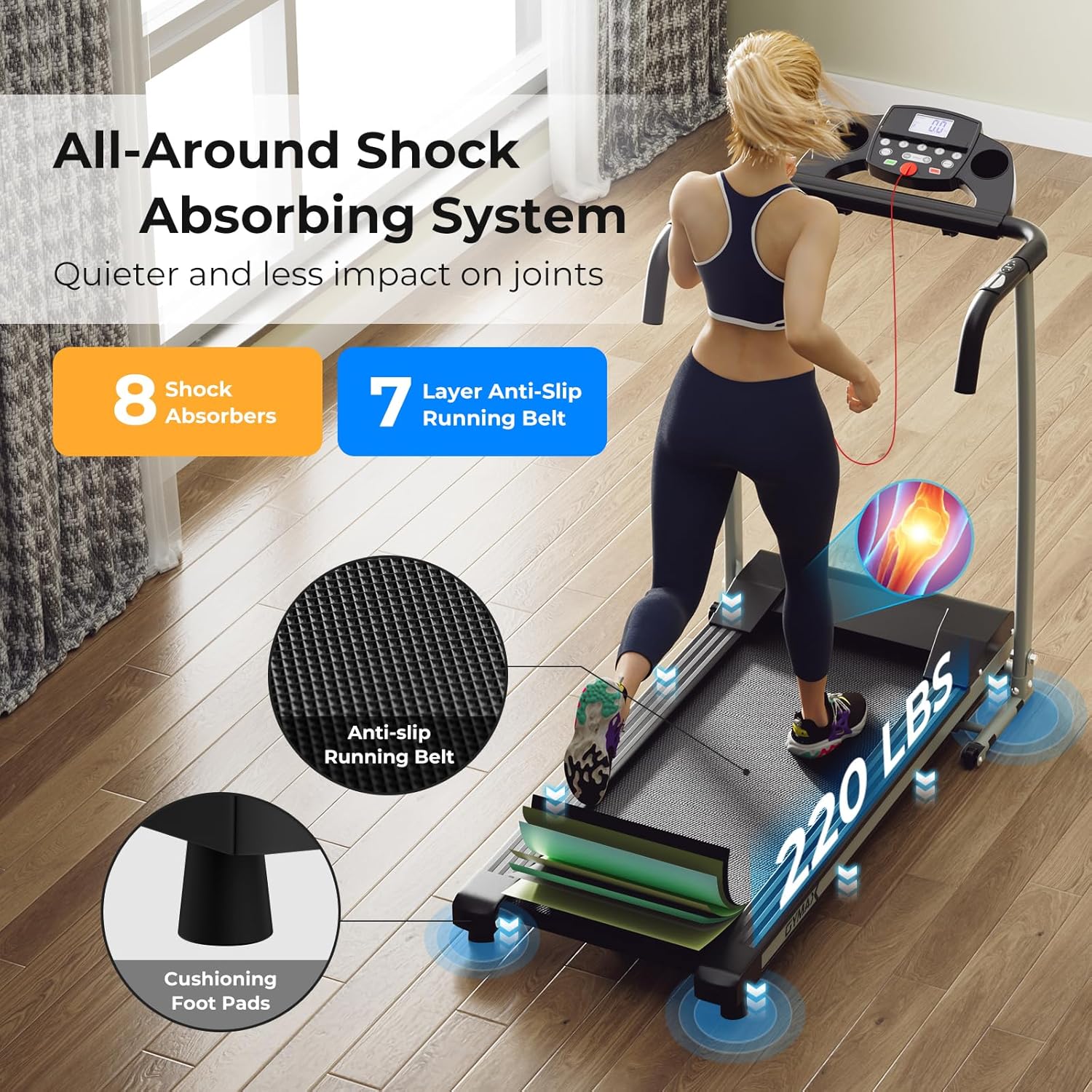 GYMAX Cinta de correr plegable, caminadora plegable independiente de fácil montaje con 12 programas preestablecidos, monitor LCD, ruedas integradas